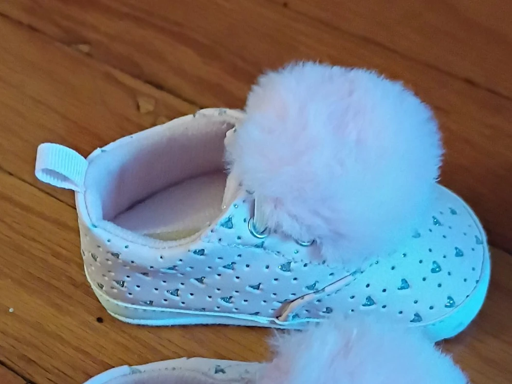 Pink Baby Crib Shoes with Pom Poms