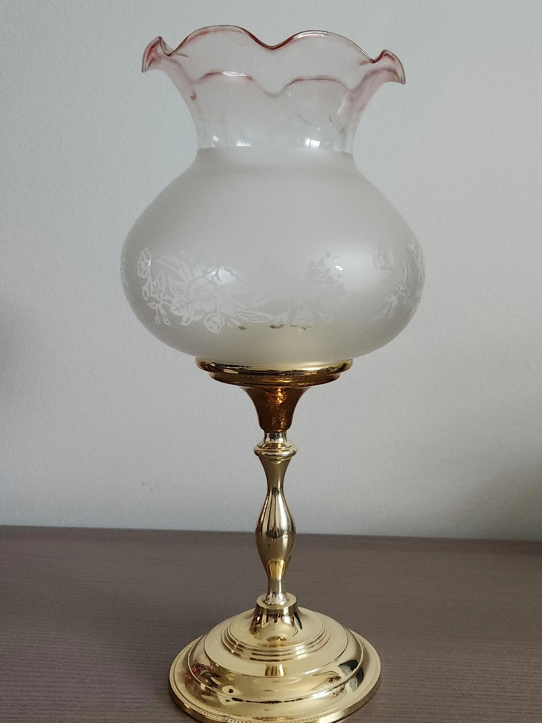 Vintage Frosted Glass Hurricane Lamp with Ornate Base