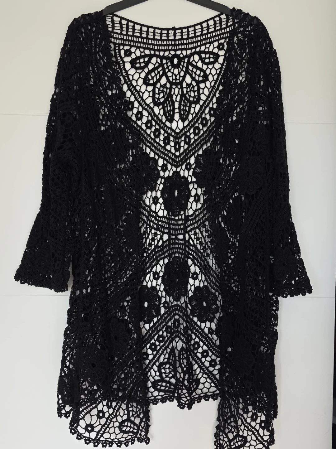 Black Crochet Openwork Cardigan