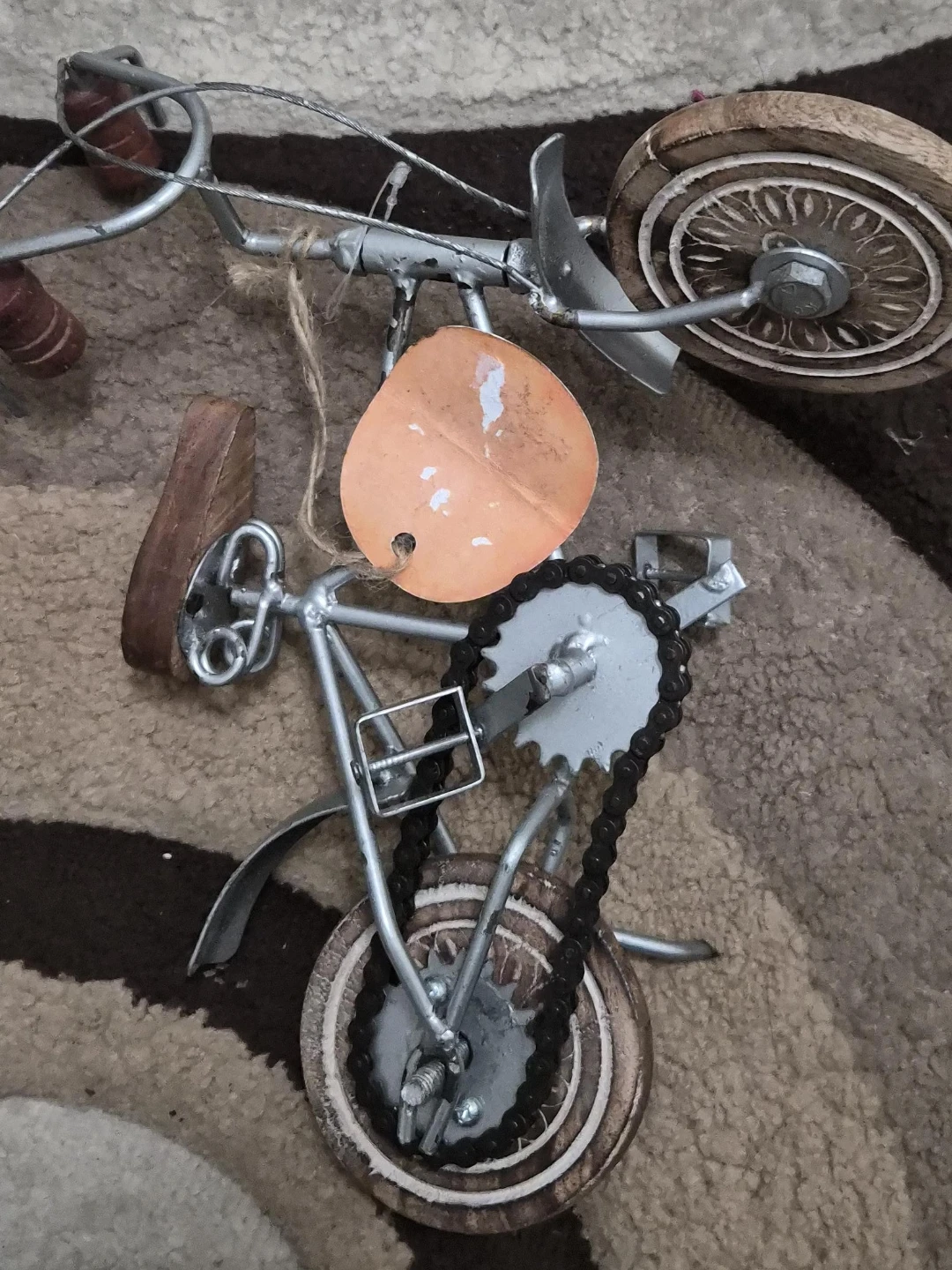 Decorative Metal and Wood Bicycle Figurine