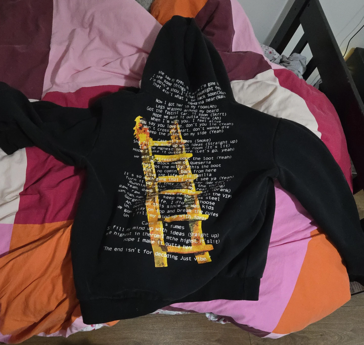 Black Hoodie with Lyric Print