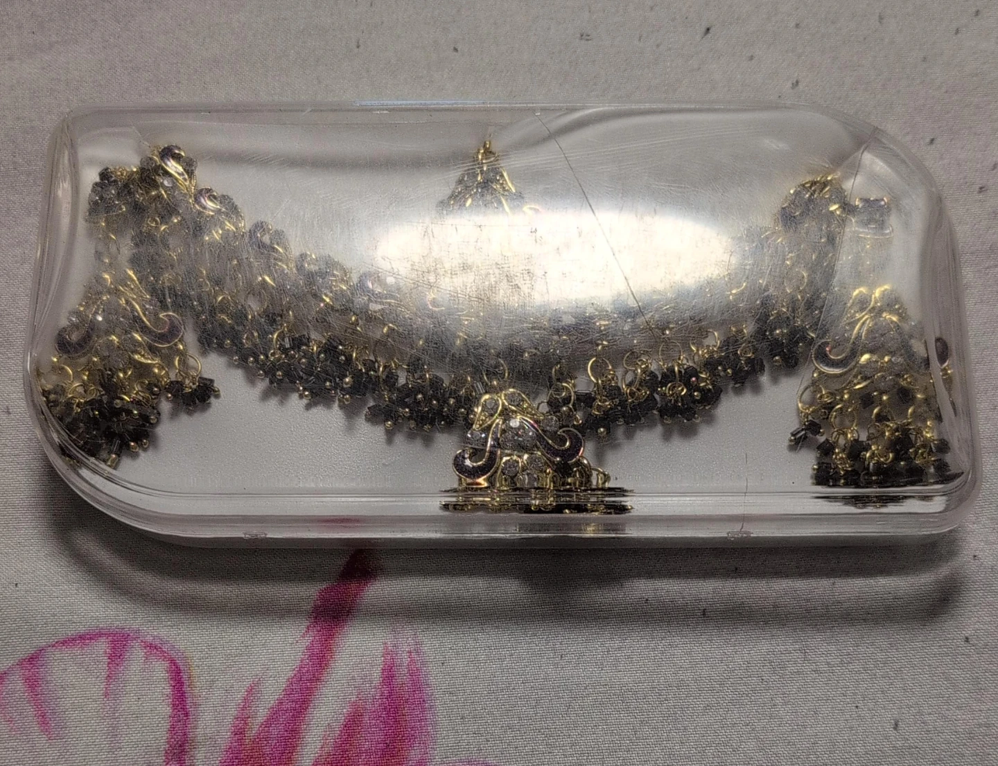 Gold-tone and Black Beaded Necklace Set with Earrings
