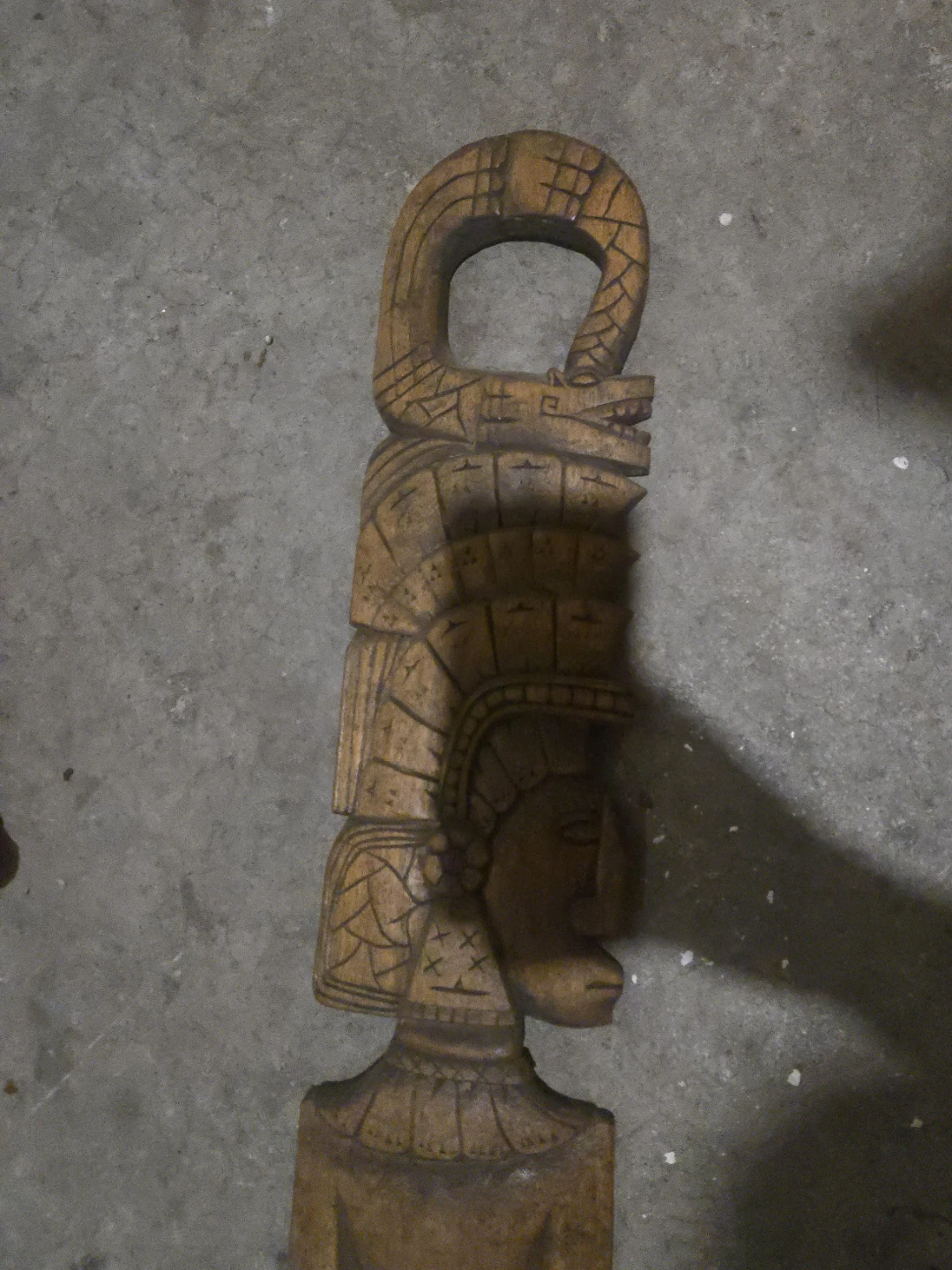 Carved Wooden Figure with Serpent Detail