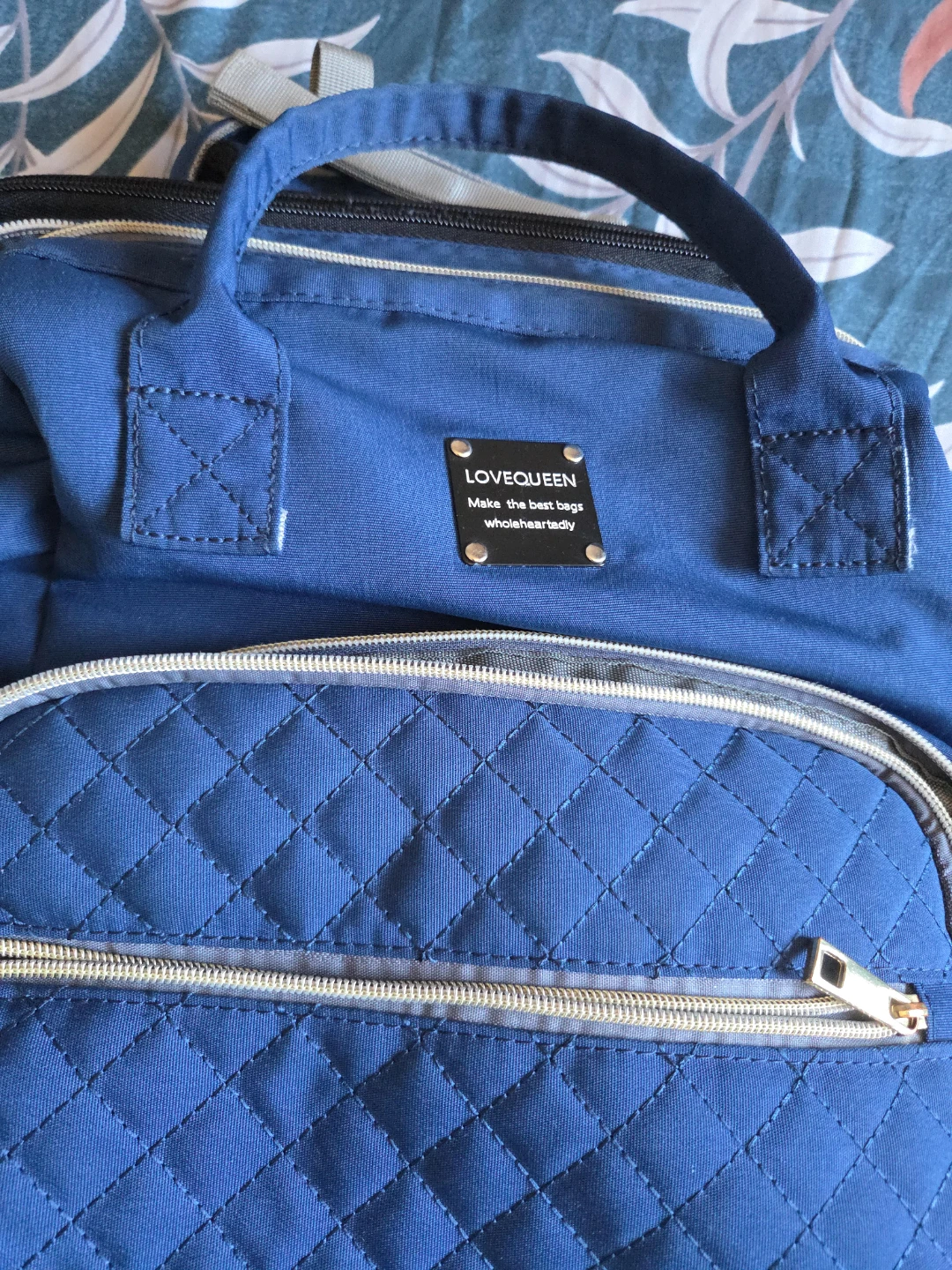 LOVEQUEEN Blue Quilted Diaper Bag Backpack