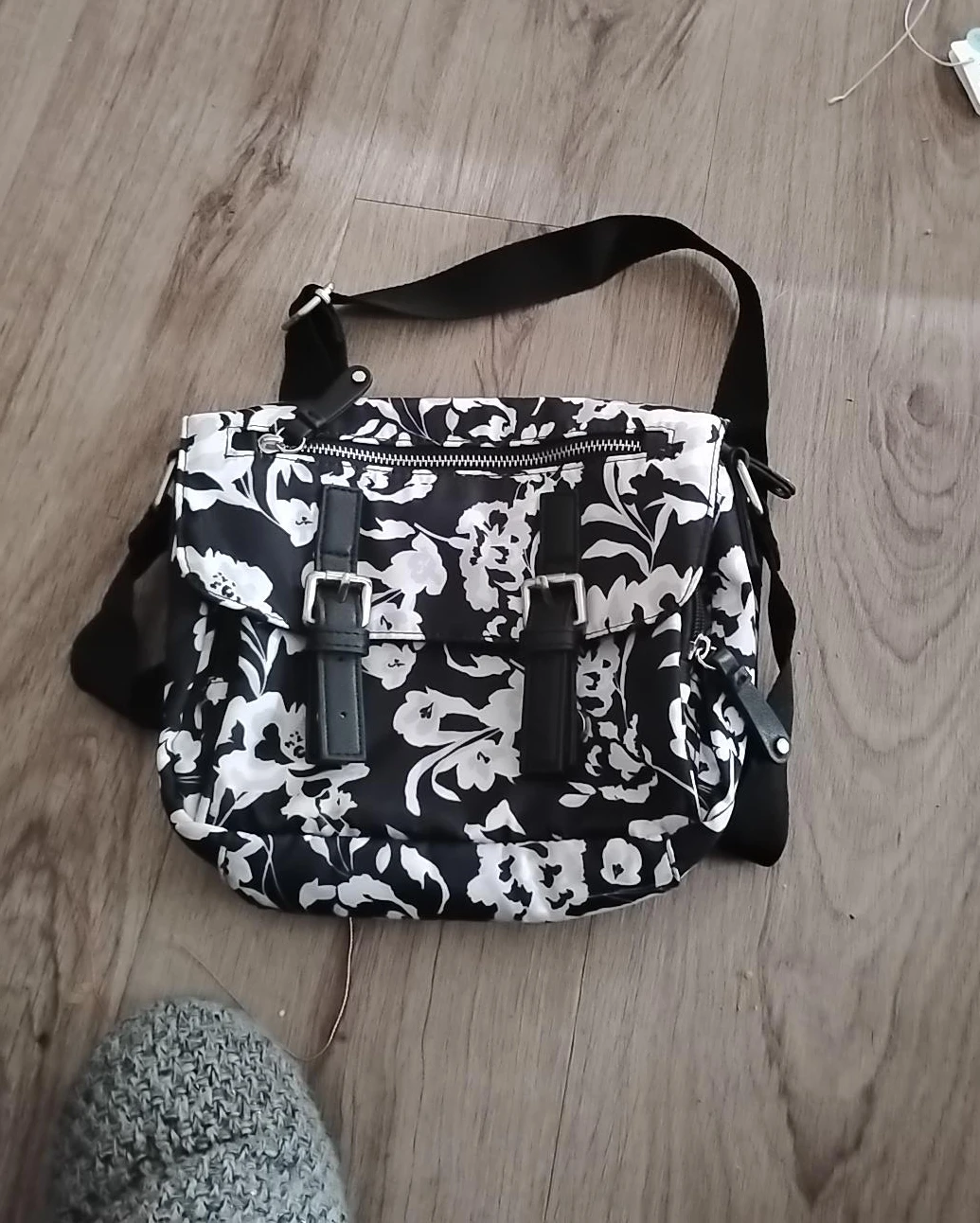 Black & White Floral Messenger Bag
