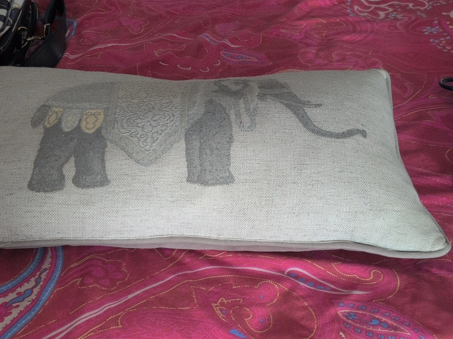 Decorative Lumbar Pillow with Elephant Design