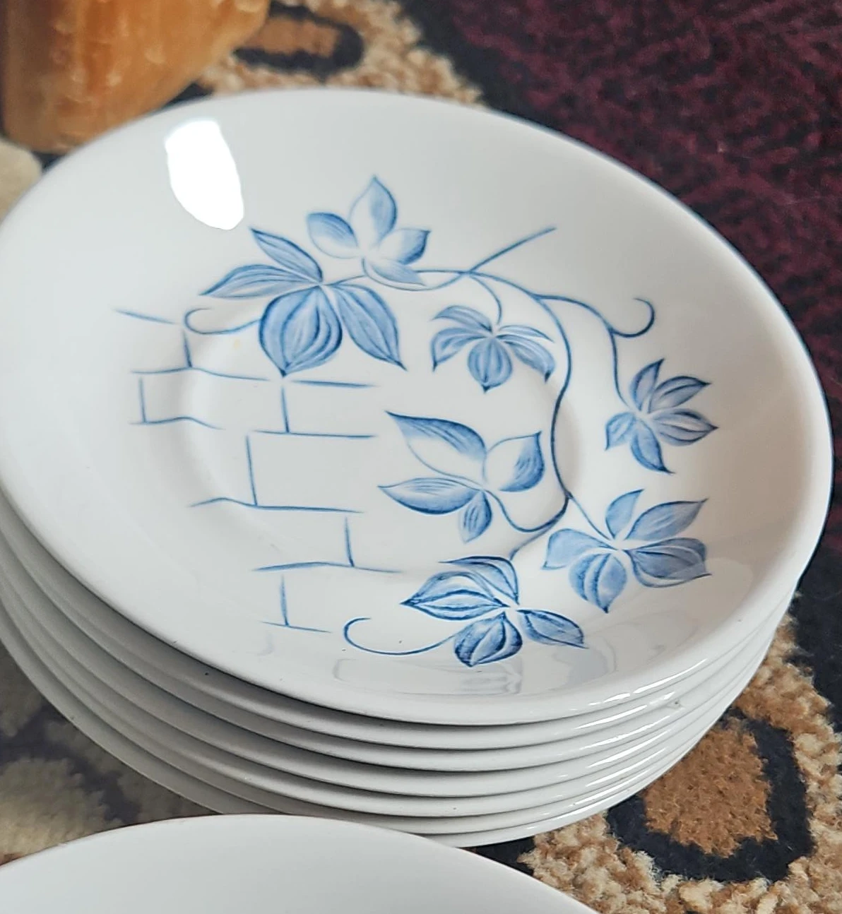 Stack of 6 Saucers with Blue Floral Design