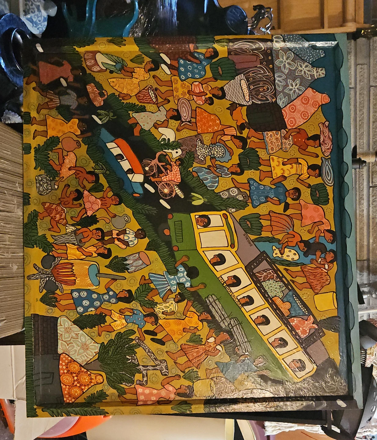 Folk Art Painting - Busy Village Scene
