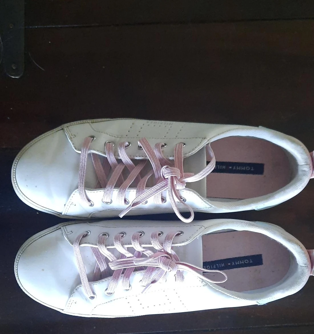 Tommy Hilfiger Women's White Sneakers with Pink Laces