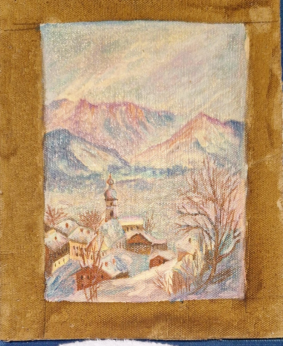 Winter Village Landscape Painting