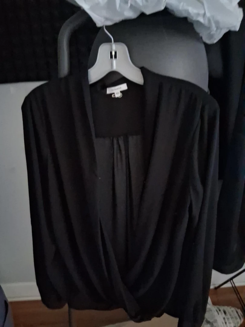 Black Surplice V-Neck Top