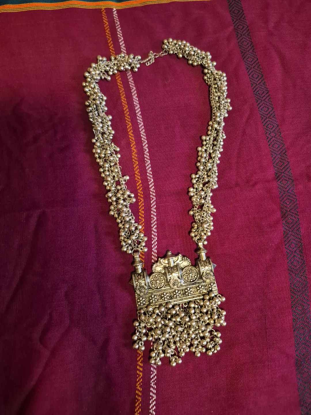 Indian Silver Statement Necklace with Dangling Bells