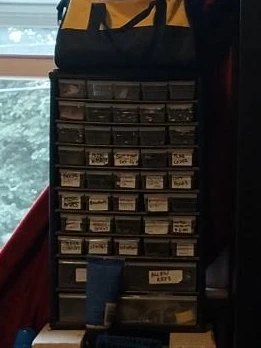 Multi-drawer Organizer Cabinet with Yellow/Black Tool Bag