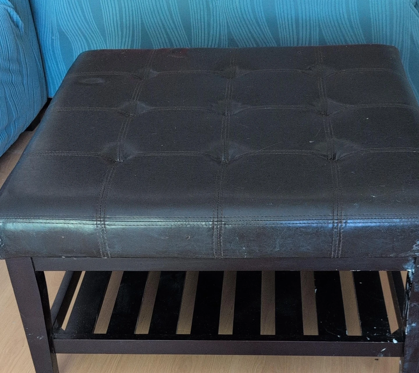Tufted Faux Leather Storage Ottoman Bench pick up as it