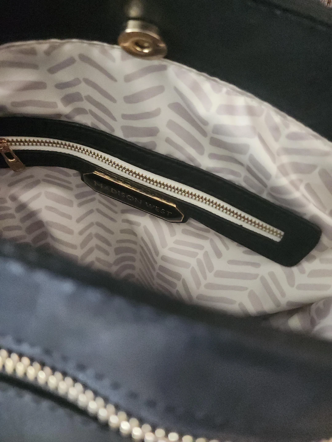 Madison West Black Tote Bag with Matching Pouch