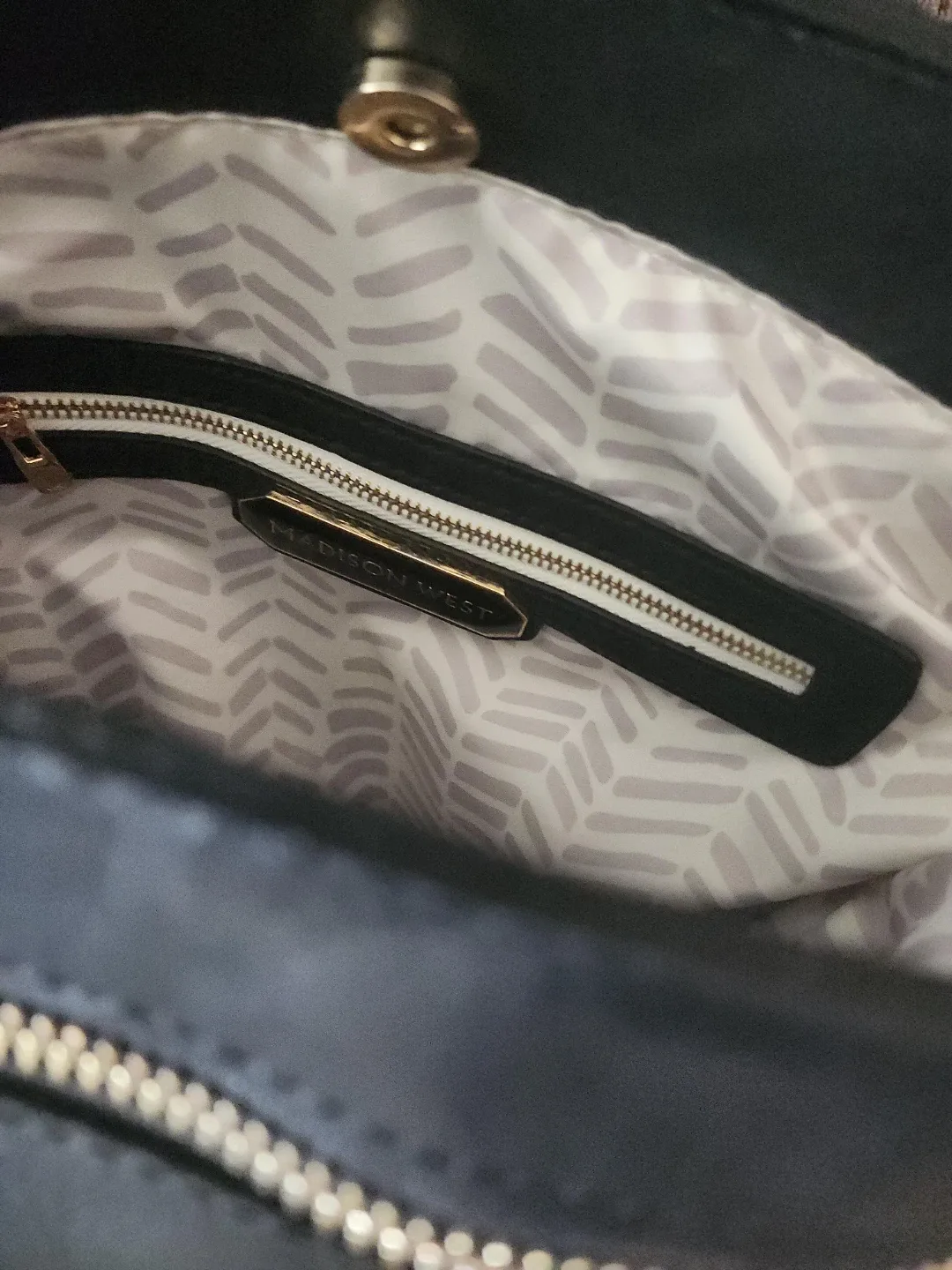 Madison West Black Tote Bag with Matching Pouch