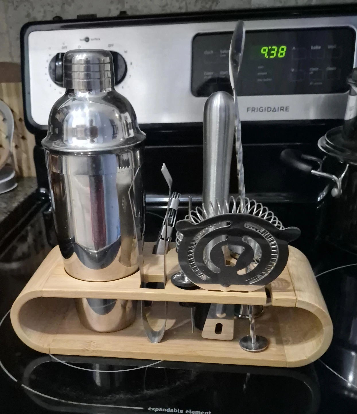 Cocktail Shaker Set with Bamboo Stand