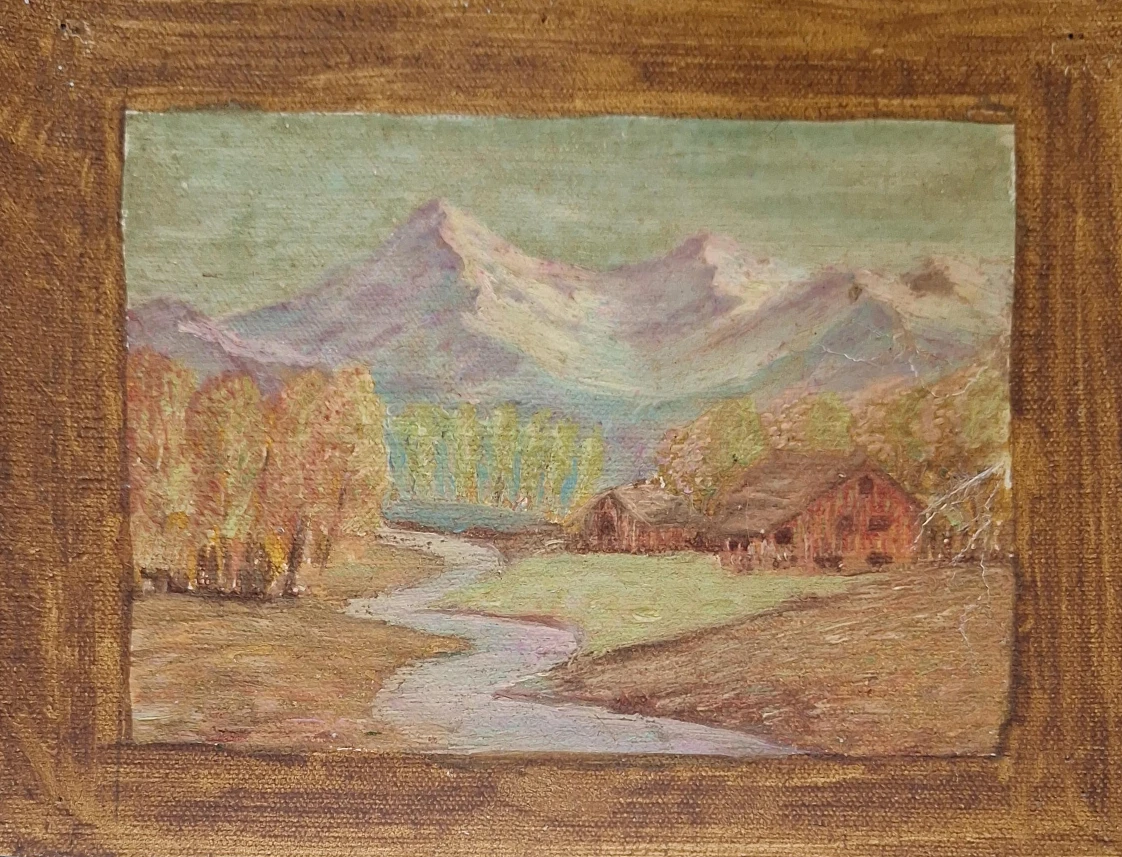 Vintage Mountain Landscape Painting