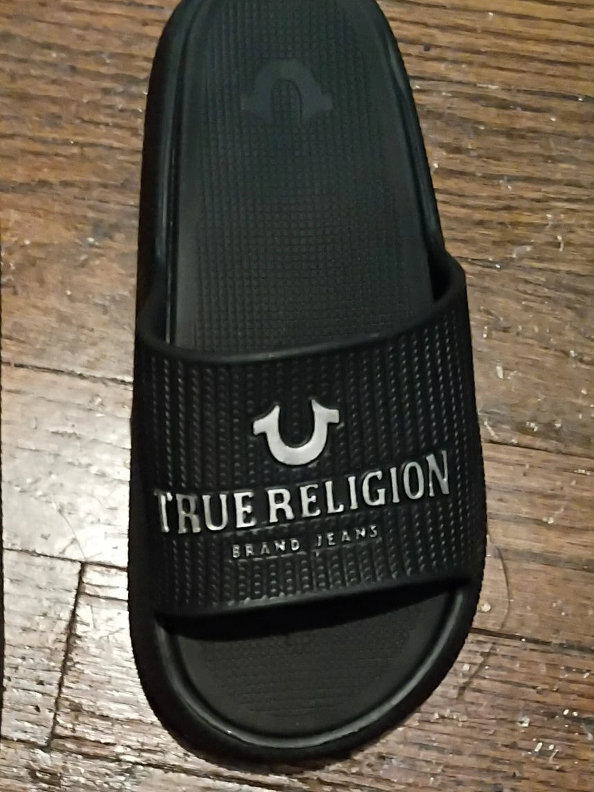 ⚽True Religion Black Logo Slides
