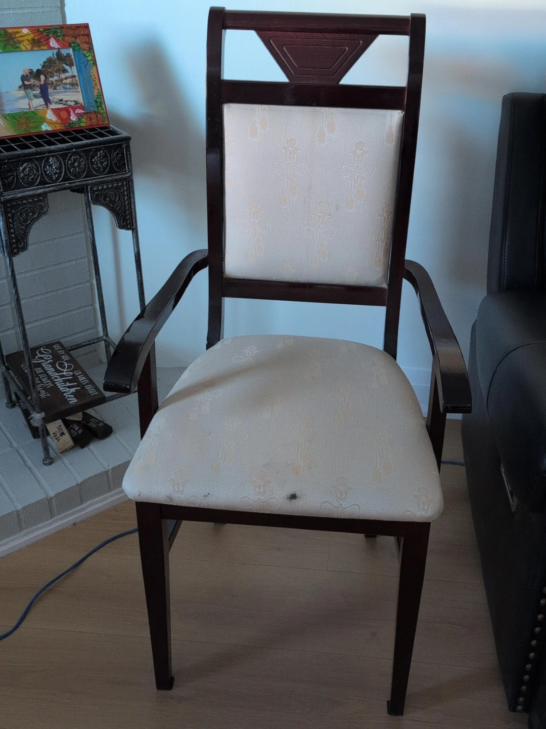 Wooden Arm Chair with Patterned Upholstery