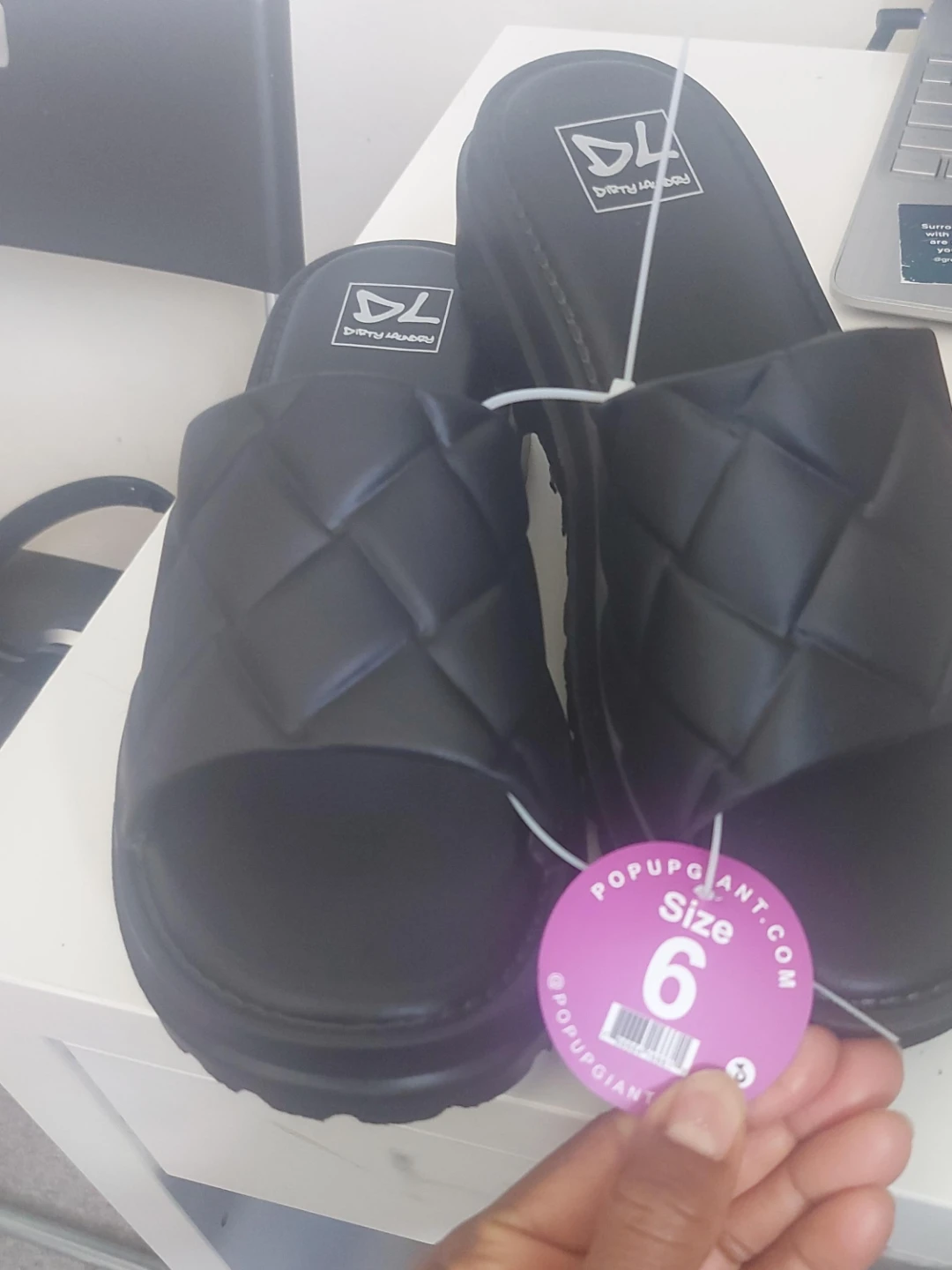 Dirty Laundry Black Quilted Slides Size 6