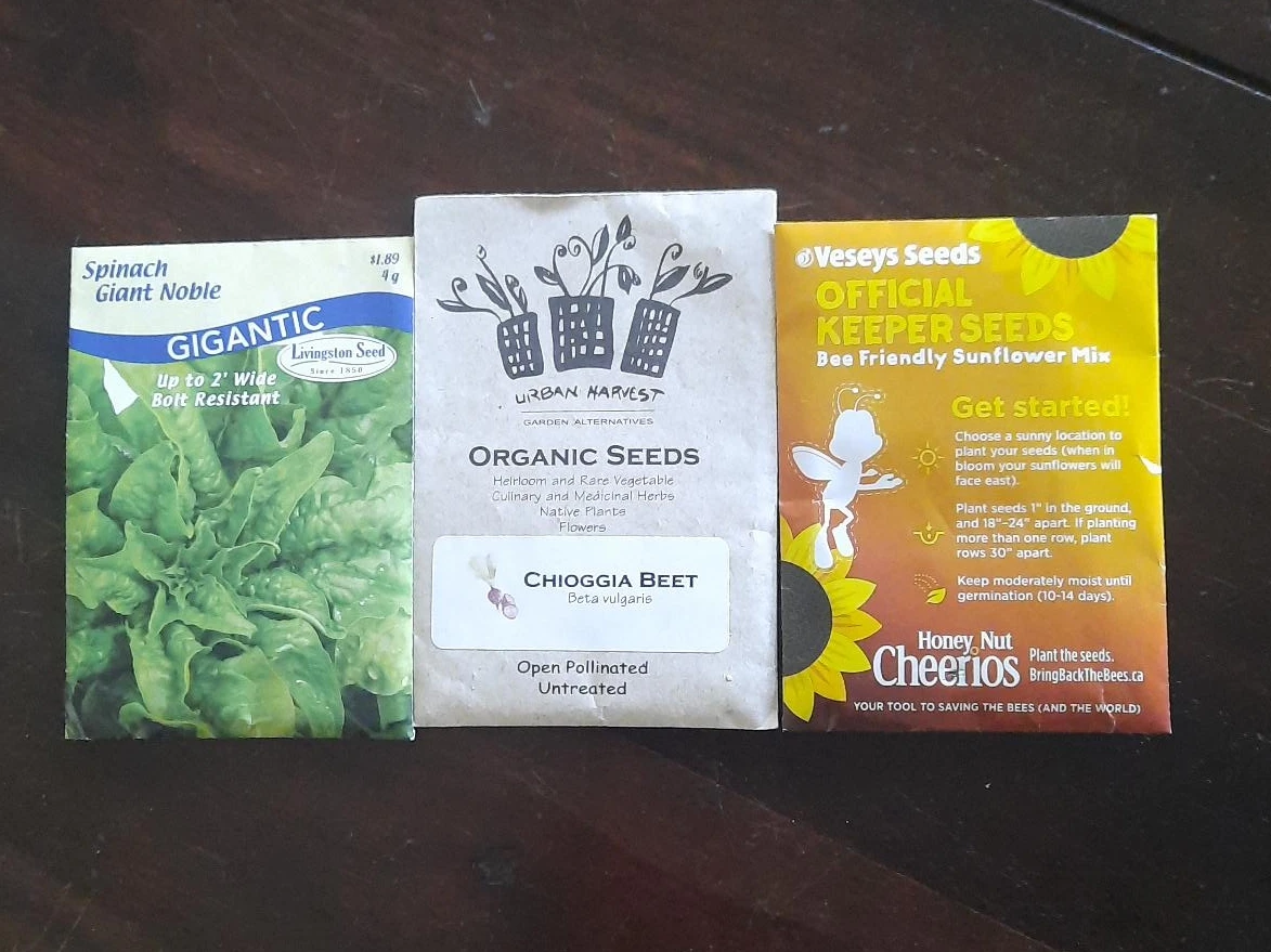 Spinach, Chioggia Beet, and Sunflower Seed Packets