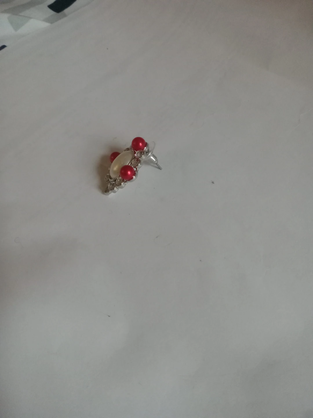 Red and White Pearl Stud Earrings