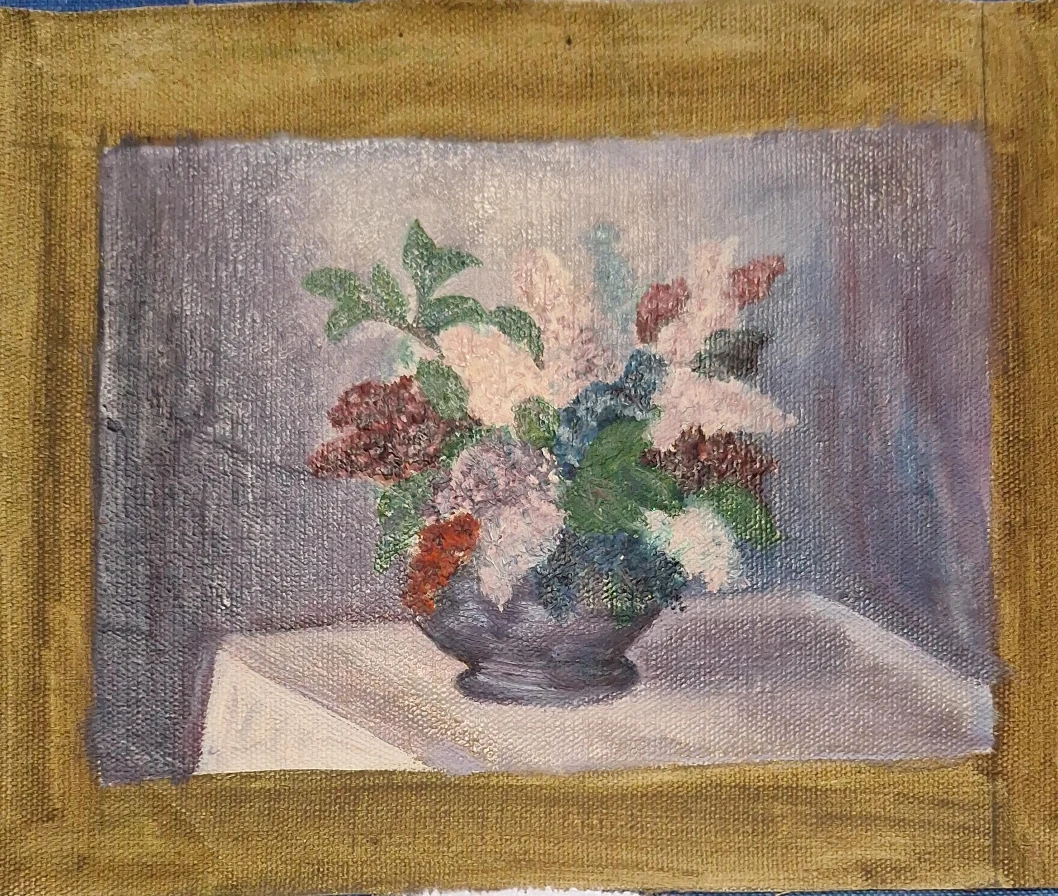 Oil Painting of Lilacs in a Vase