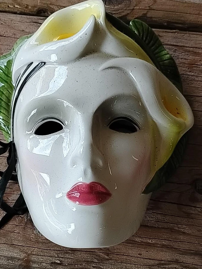 Decorative Ceramic Mask with Flowers