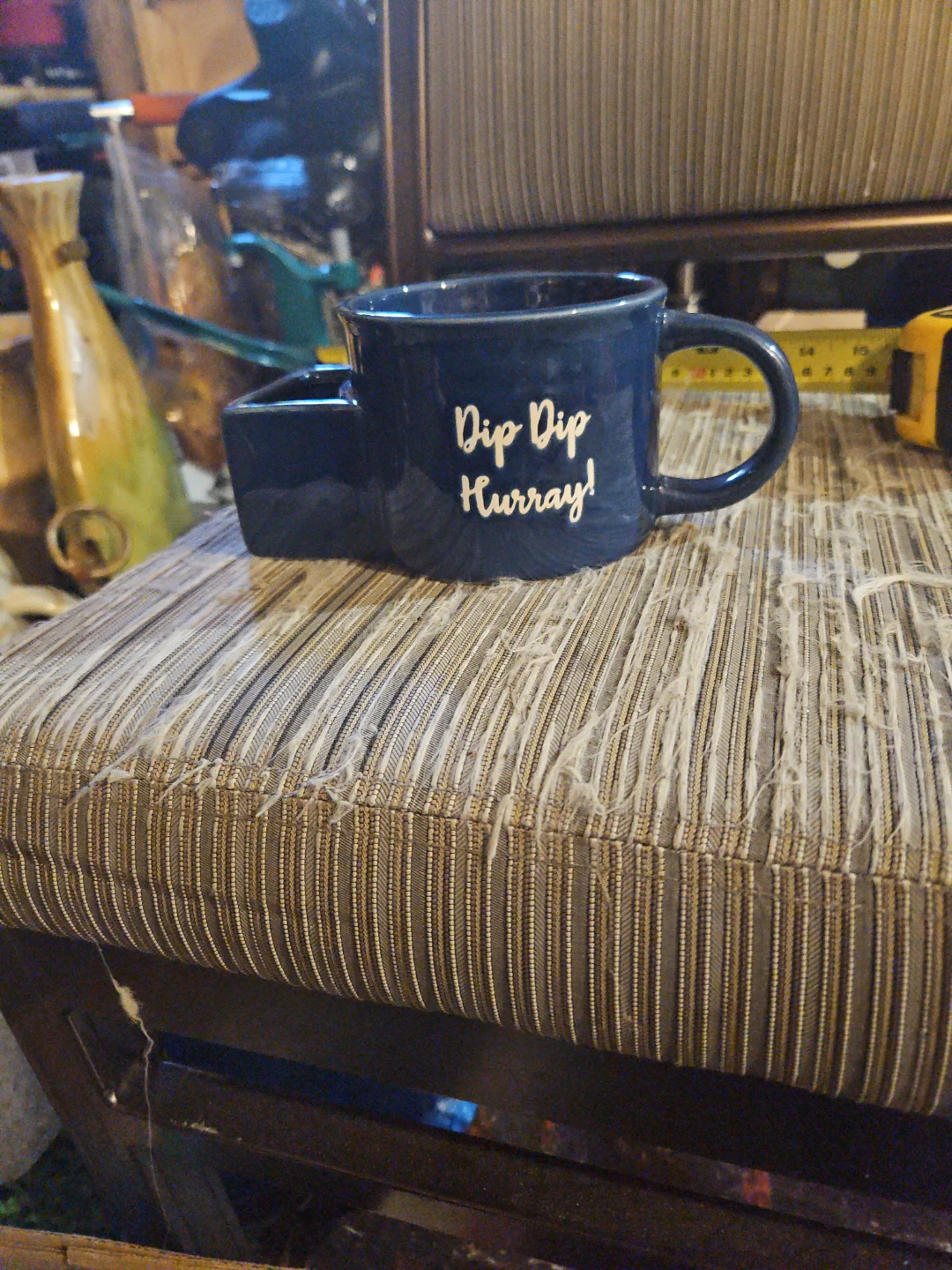 Navy Blue "Dip Dip Hurray!" Mug with Snack Holder