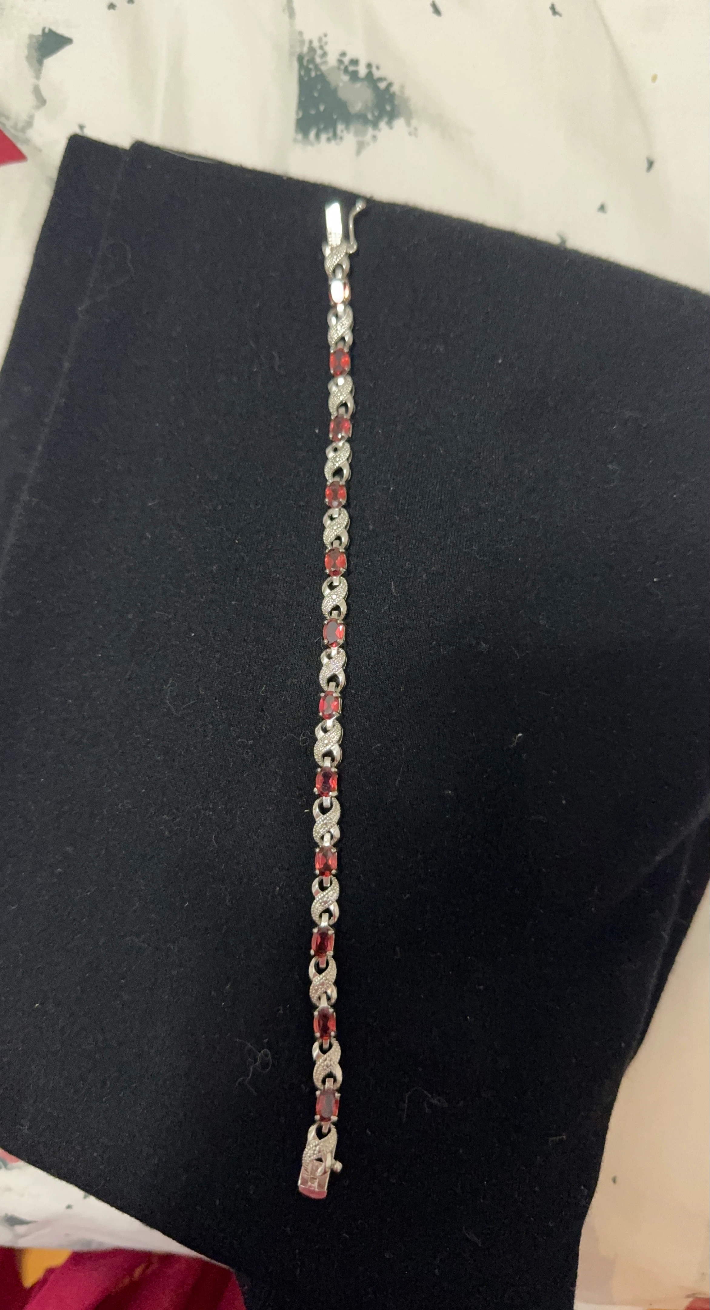 Silver Bracelet with Red Stones