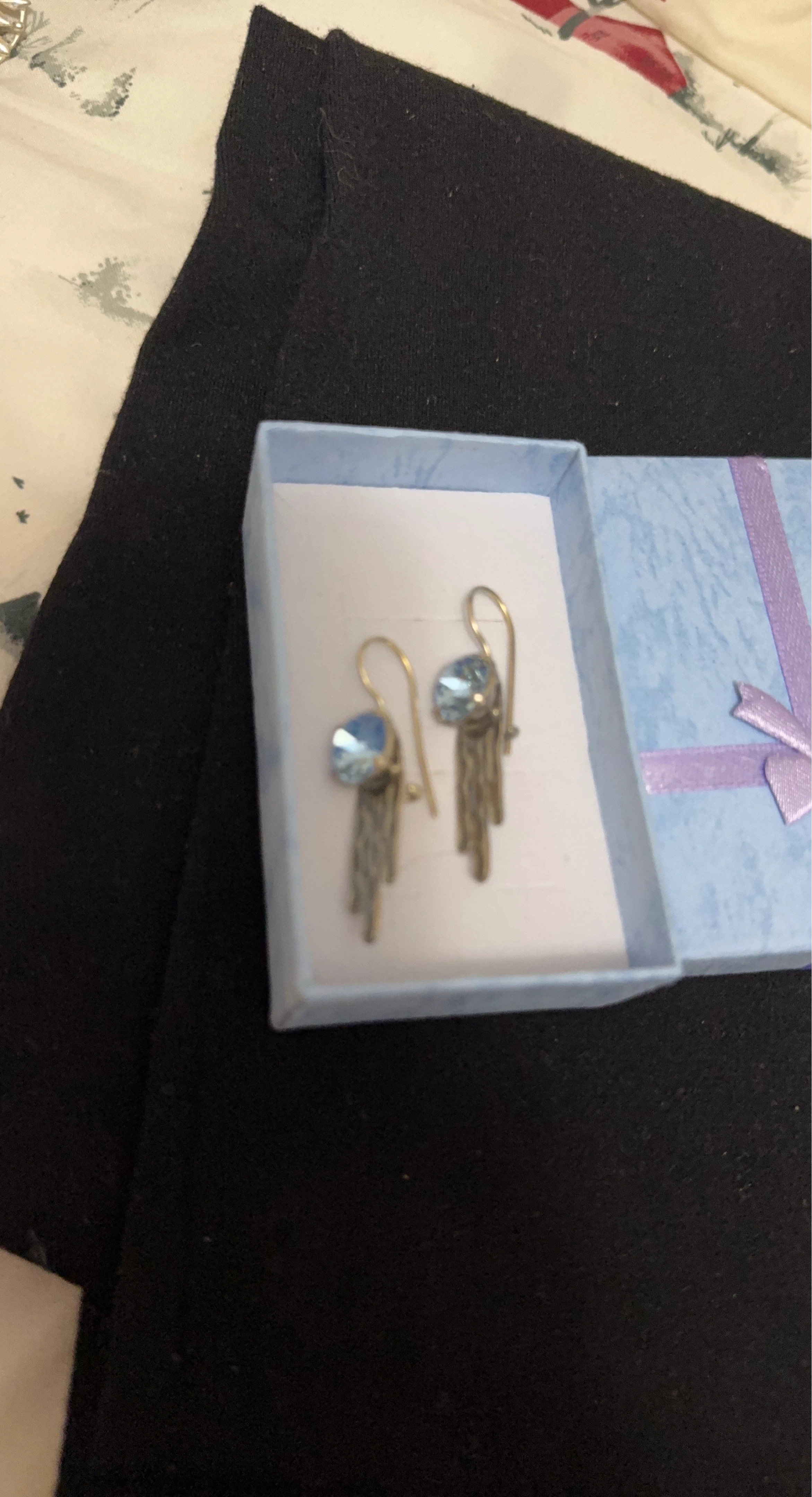 Blue Crystal Dangle Earrings 925 silver