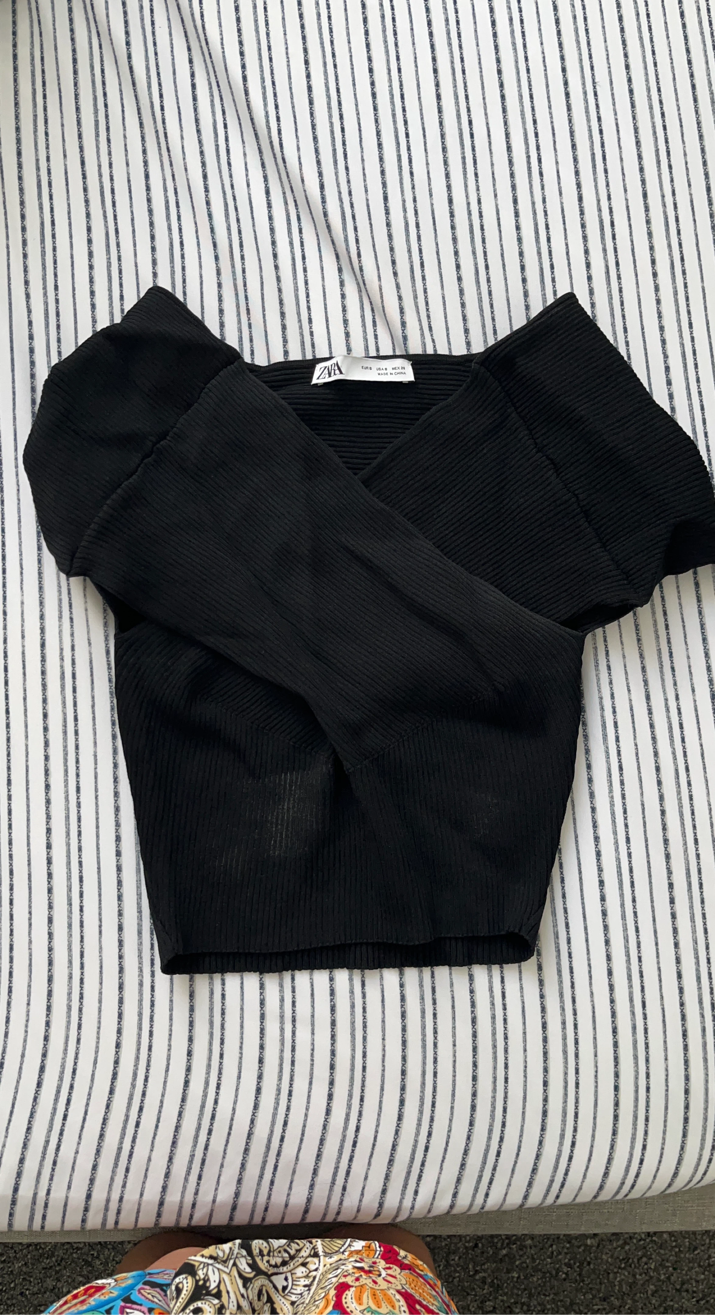 Zara Black Ribbed Wrap Top