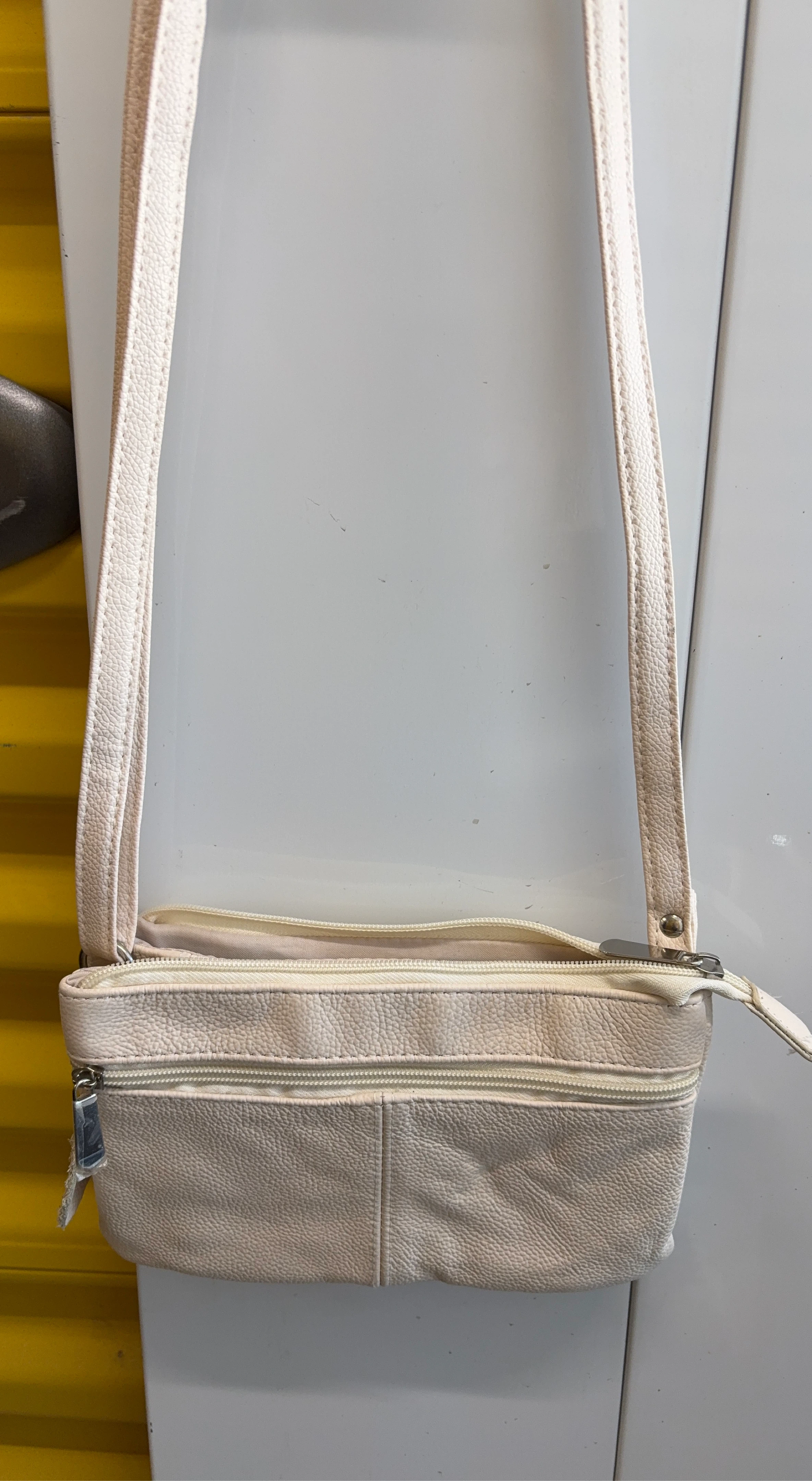 Cream faux leather crossbody purse