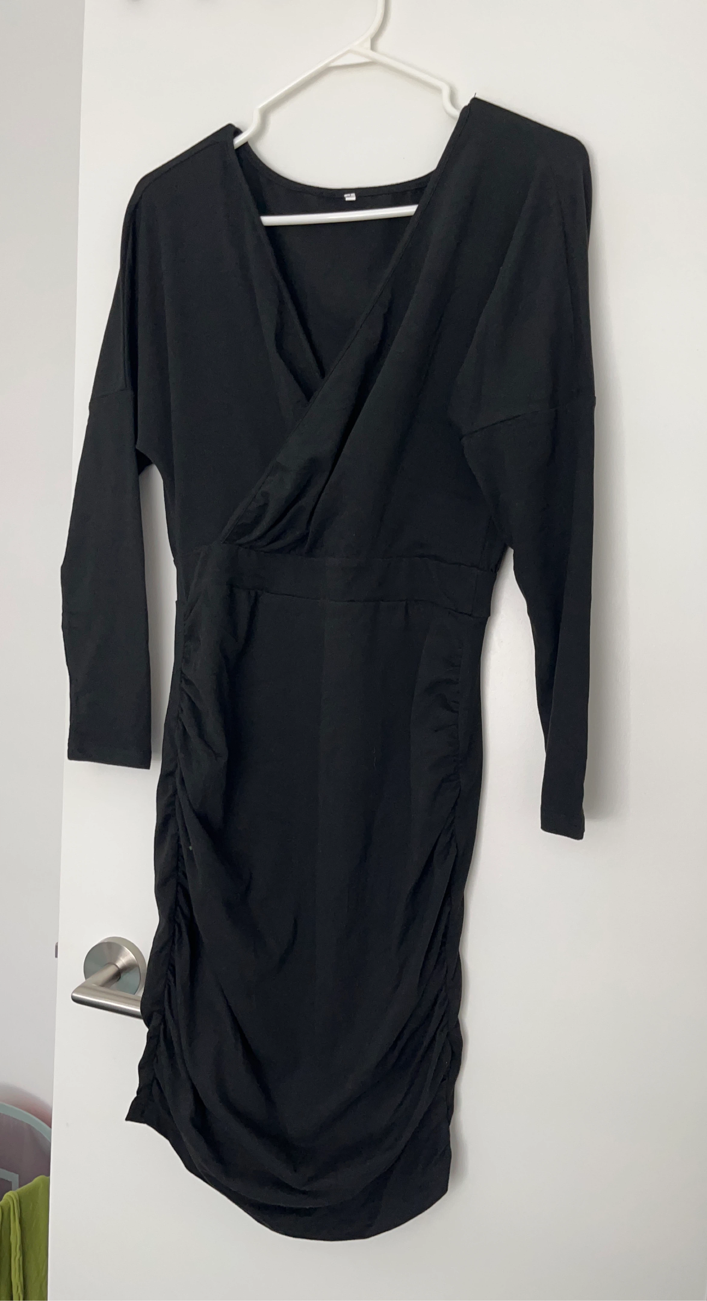 Black Ruched Wrap Dress