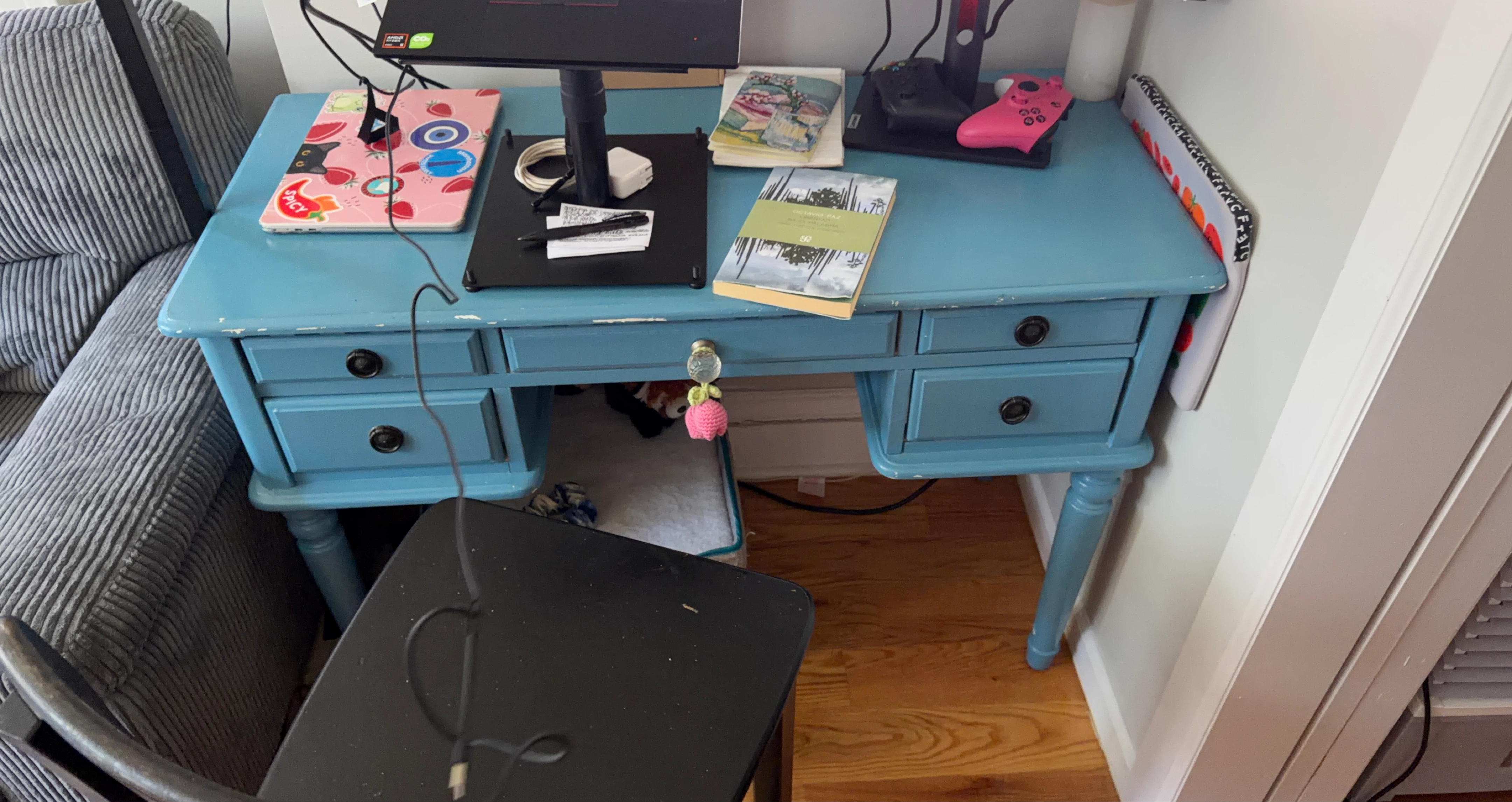Vintage Blue Writing Desk with Drawers
