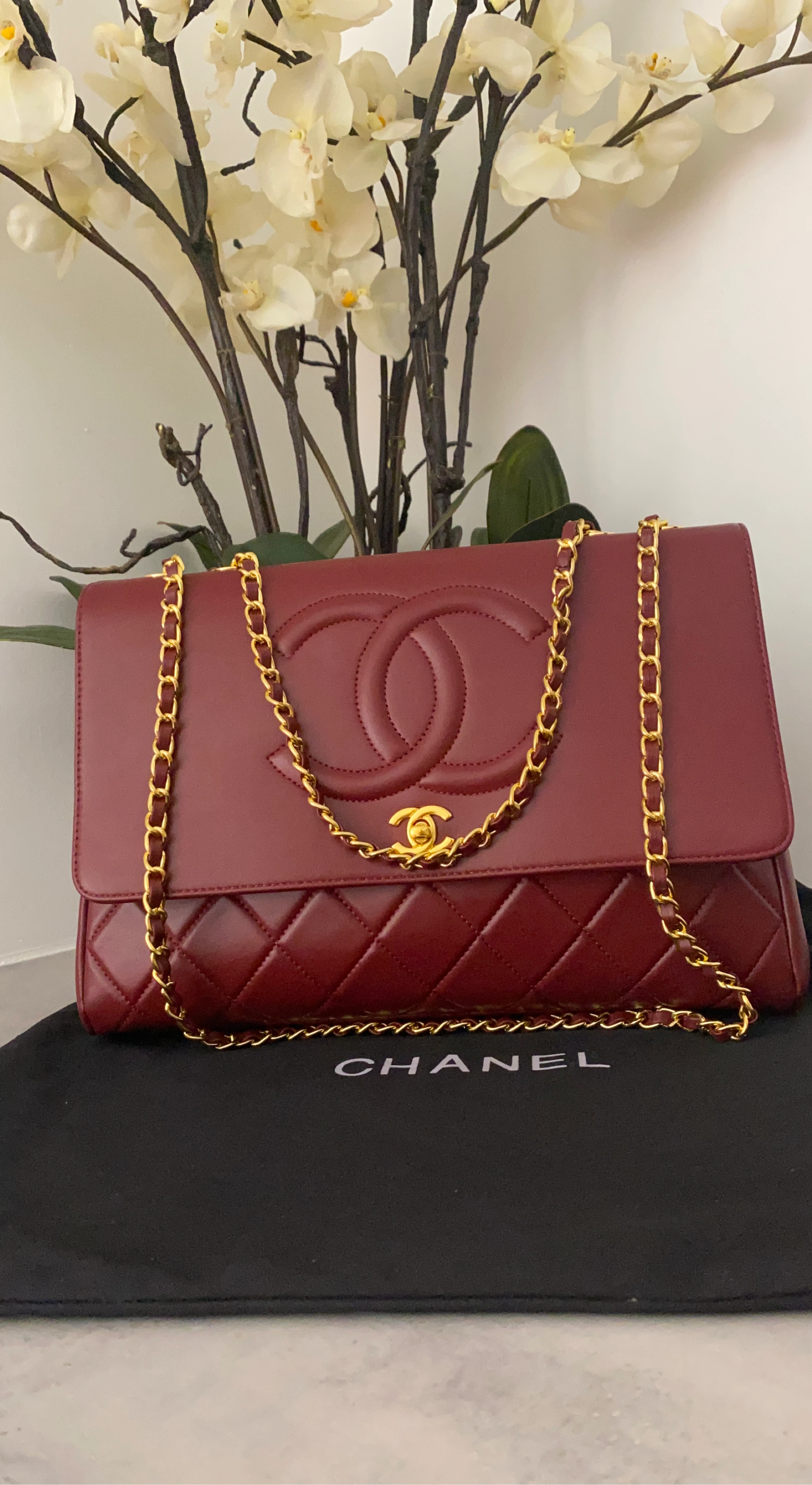 Chanel Burgundy Quilted Leather Flap Bag with Gold Chain