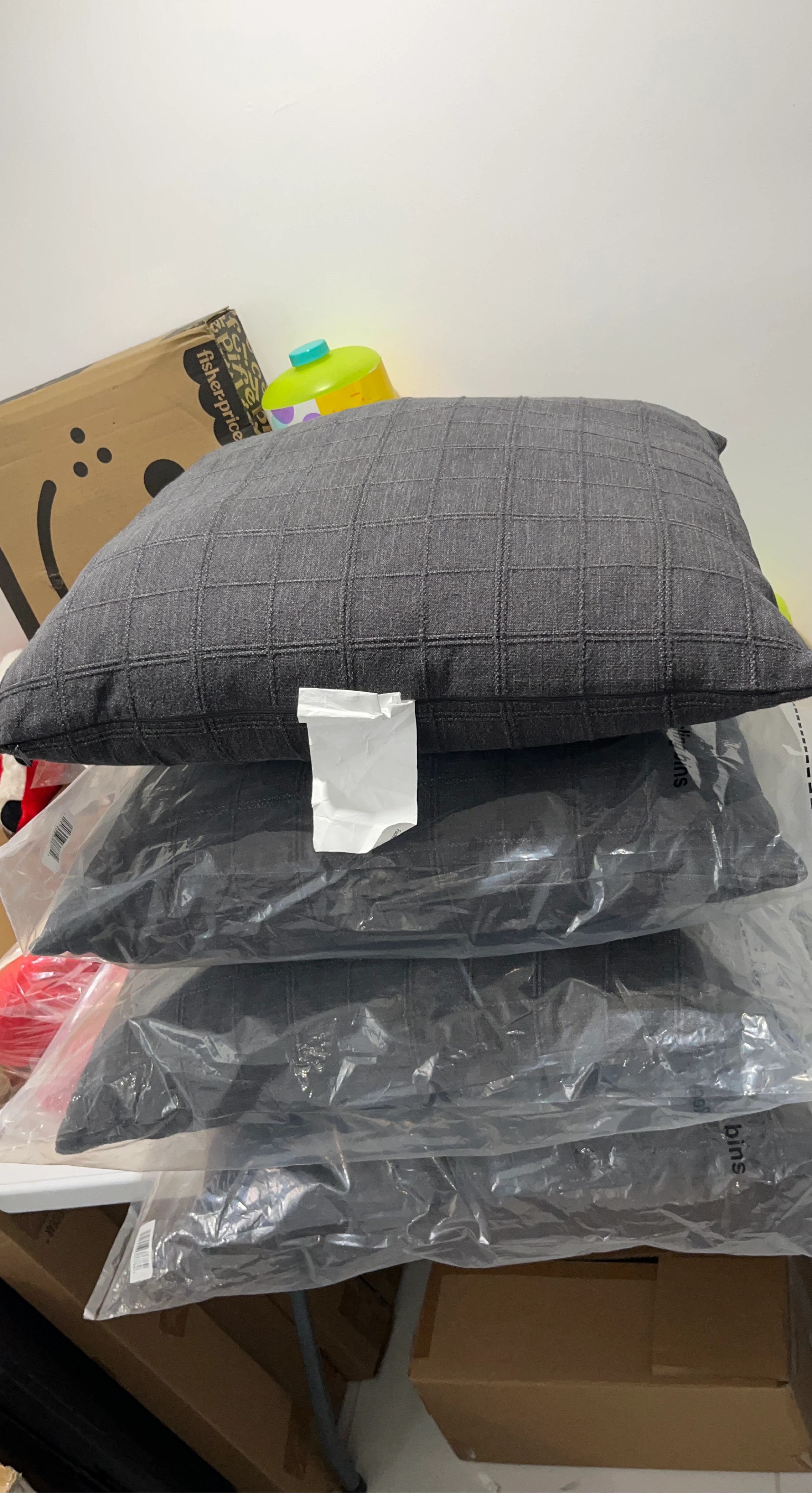Set of 4 Gray Plaid Decorative Throw Pillows