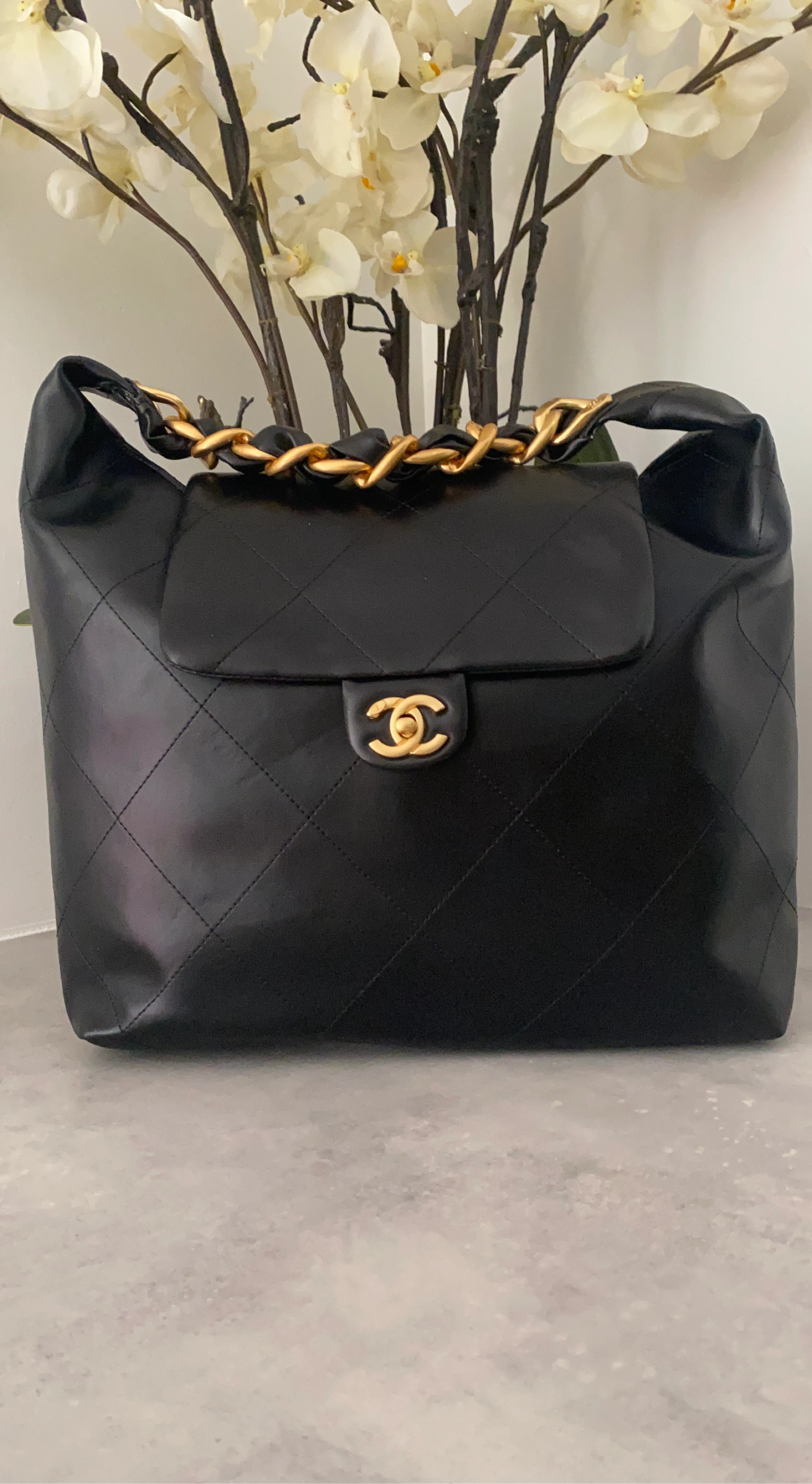 Chanel Black Quilted Lambskin Leather Shoulder Bag