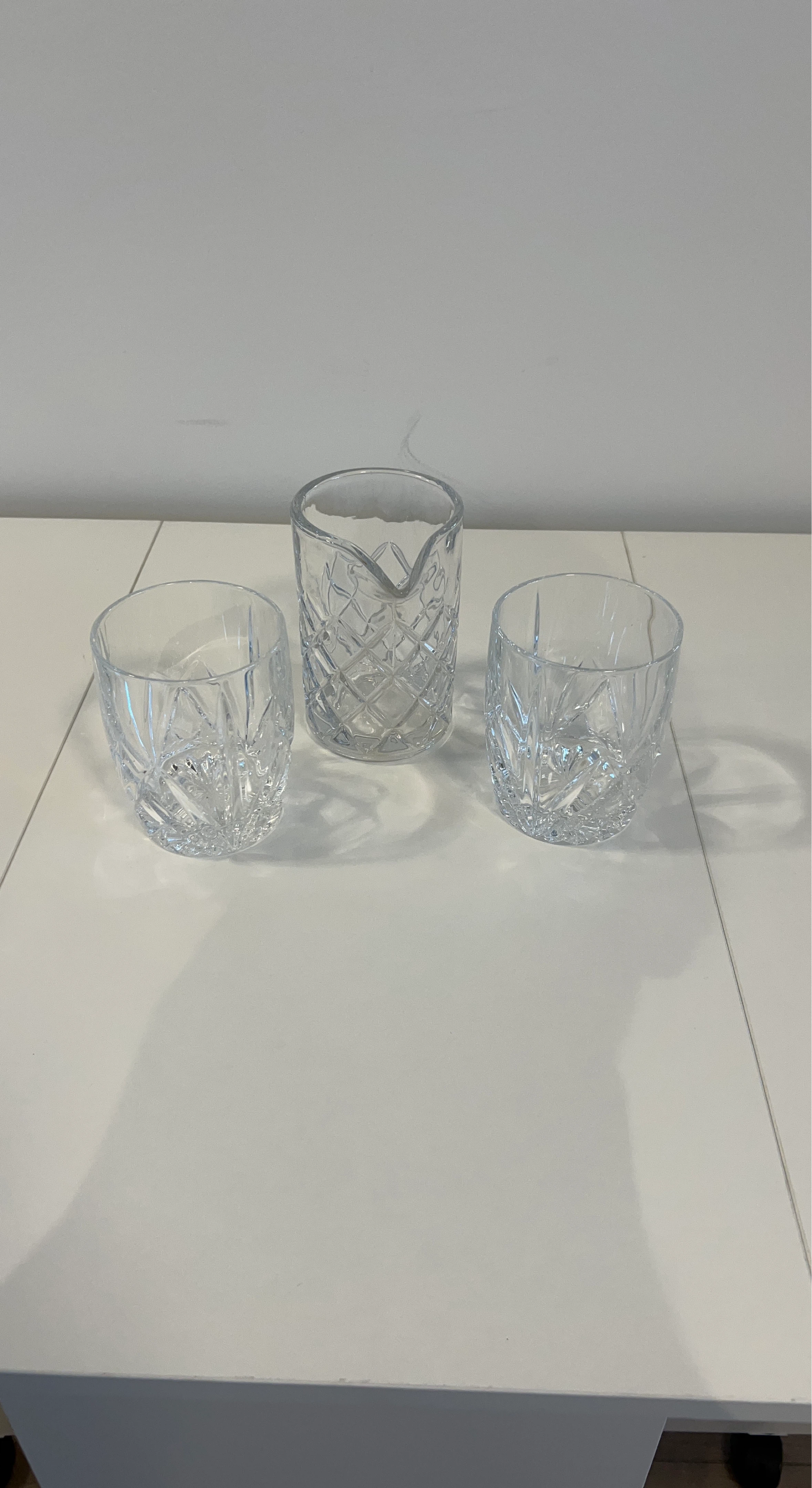Set of 3 Crystal Cut Glass Tumblers and Pitcher