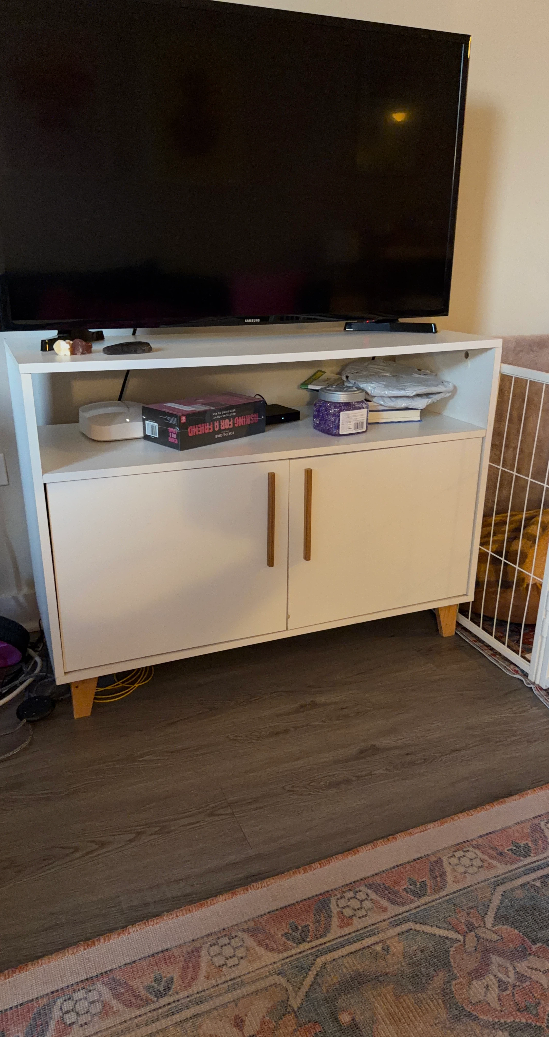 White Media Console with Doors