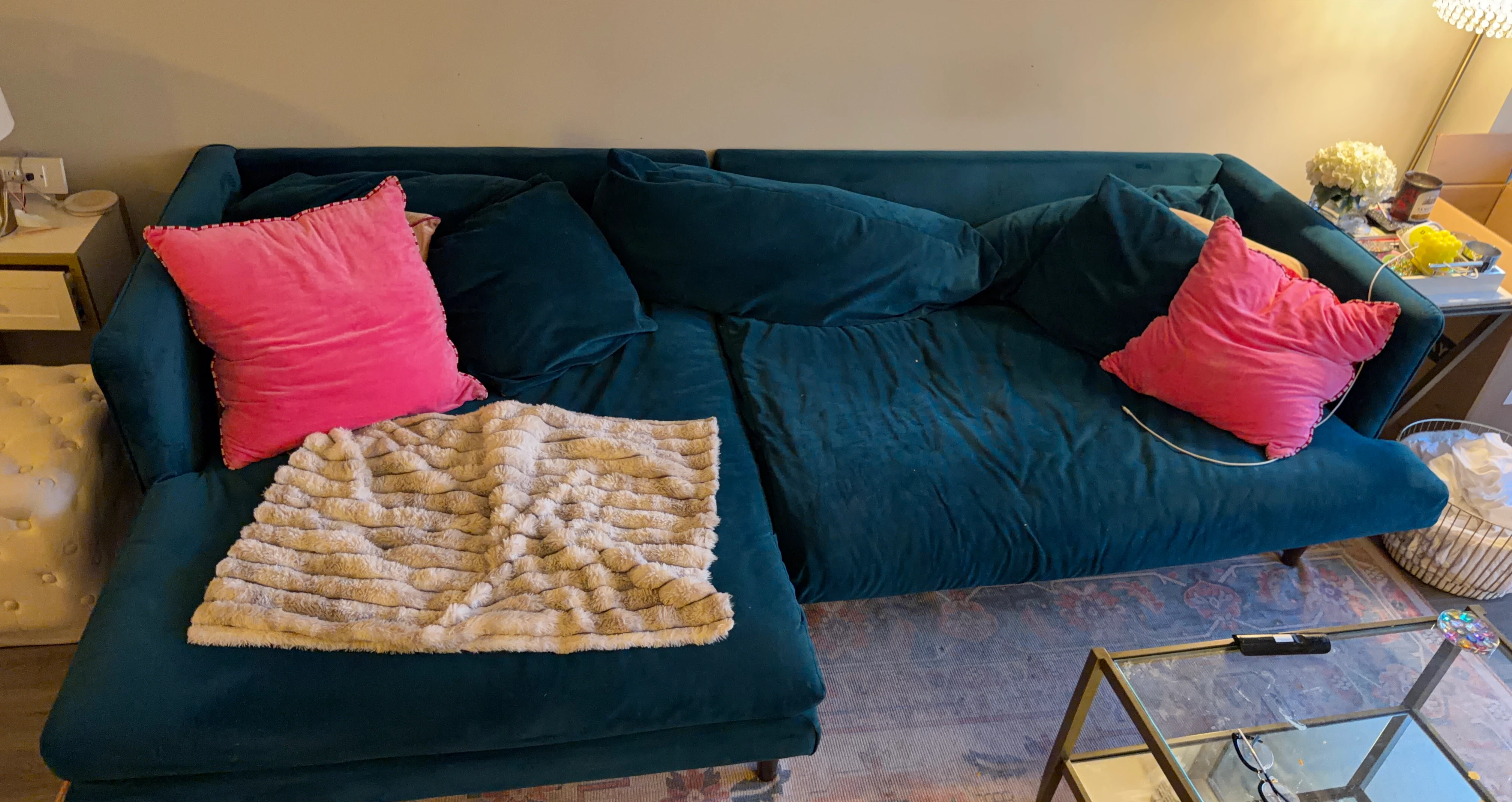 Joybird Teal Velvet Sectional Sofa