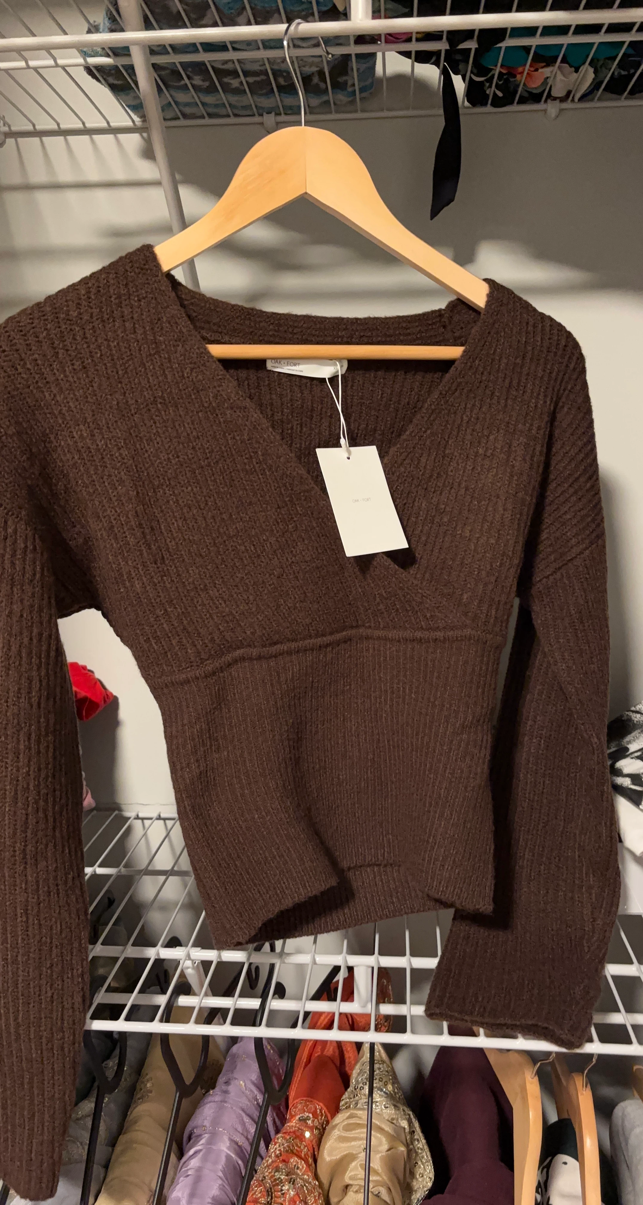 Oak + Fort Brown Knit Wrap Sweater