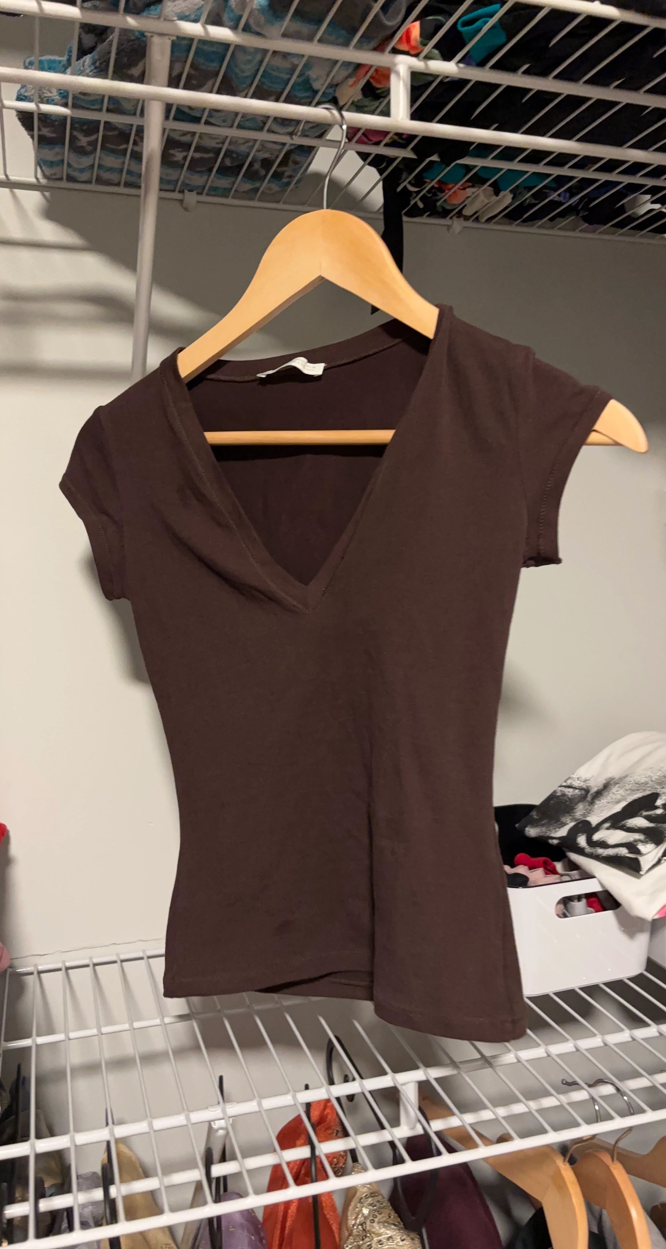 Brown V-neck T-shirt