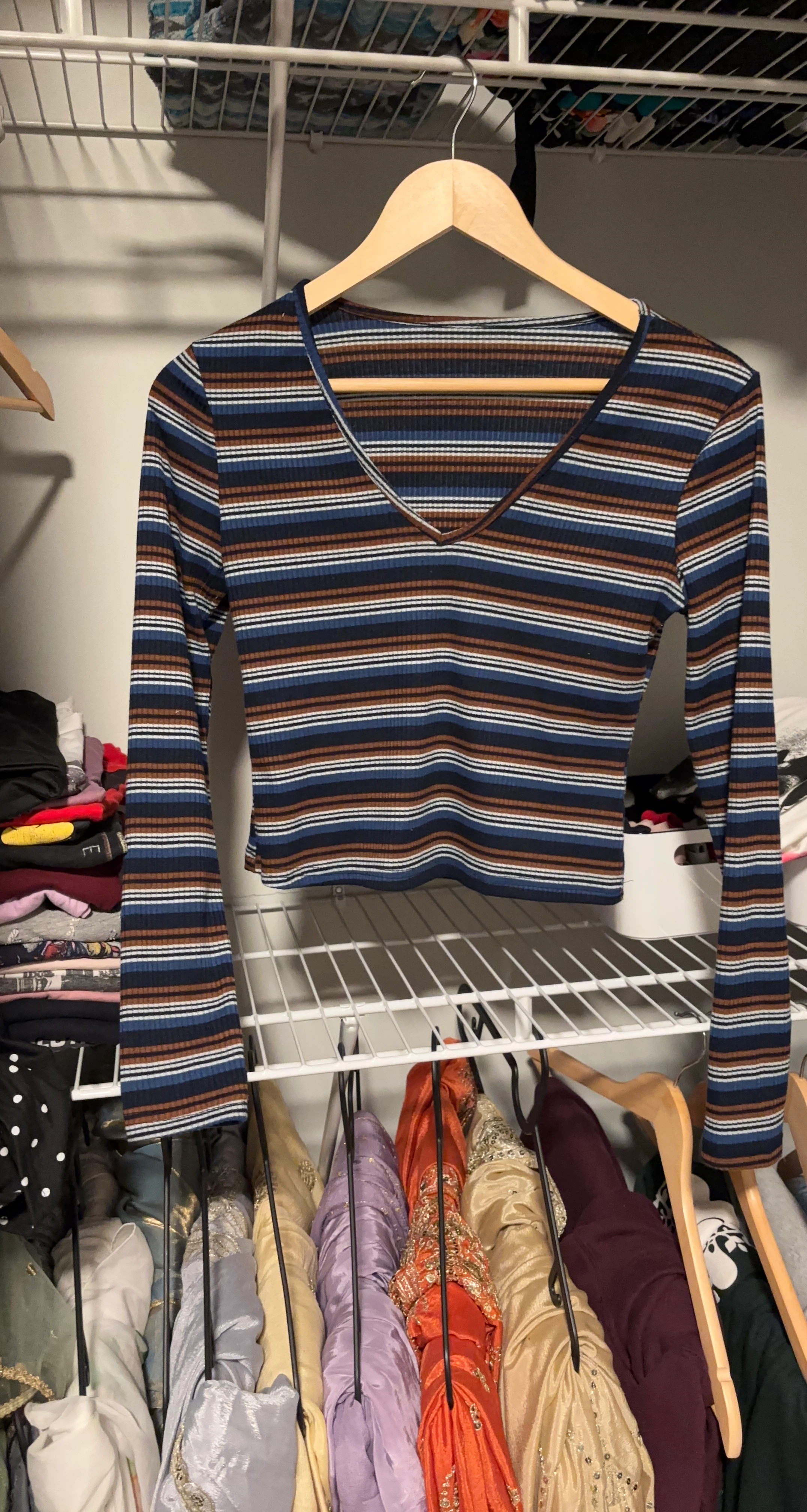 Striped Long Sleeve V-Neck Top