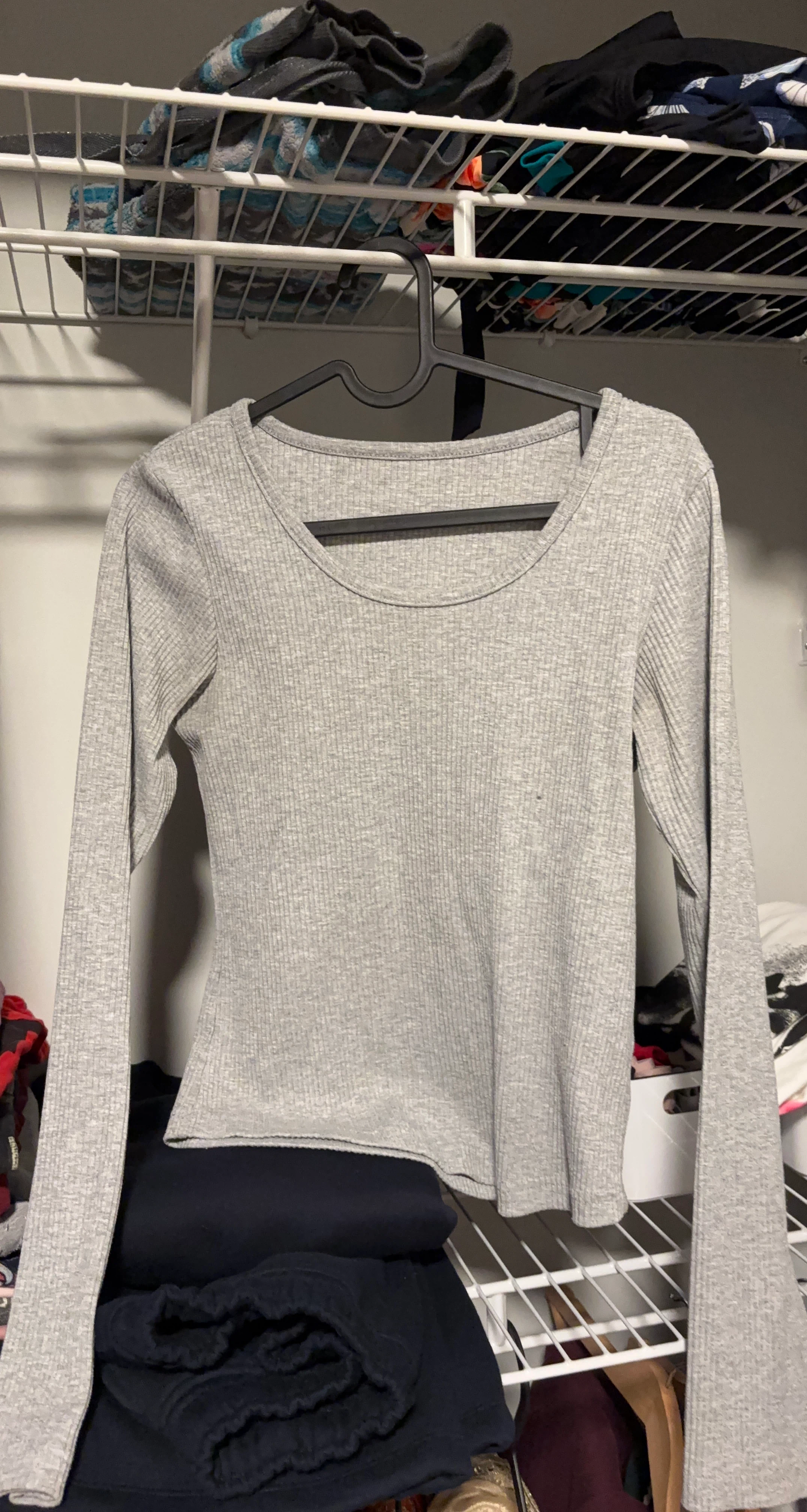 Grey Long Sleeve Ribbed Top