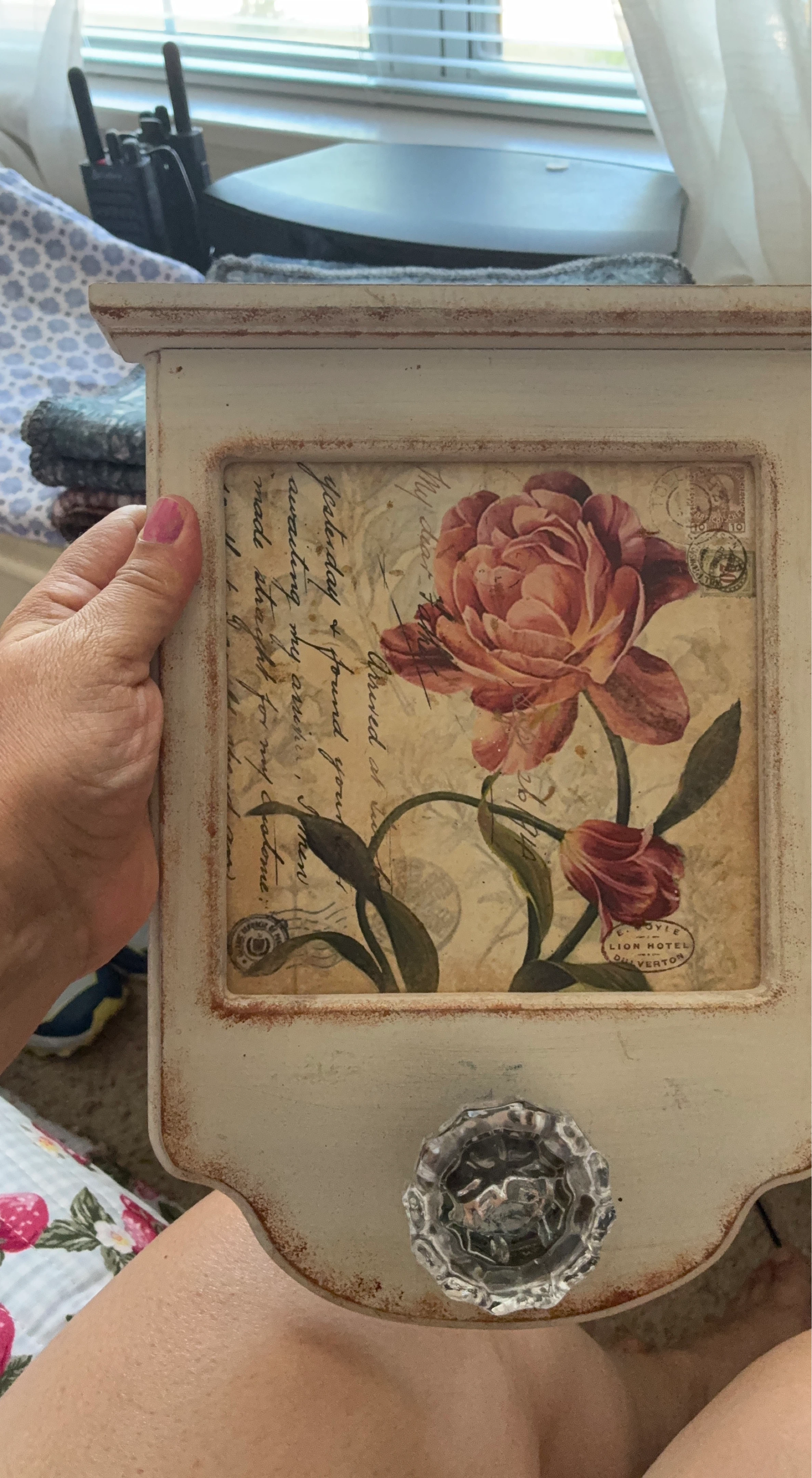 Vintage Floral Decorative Box with Glass Knob