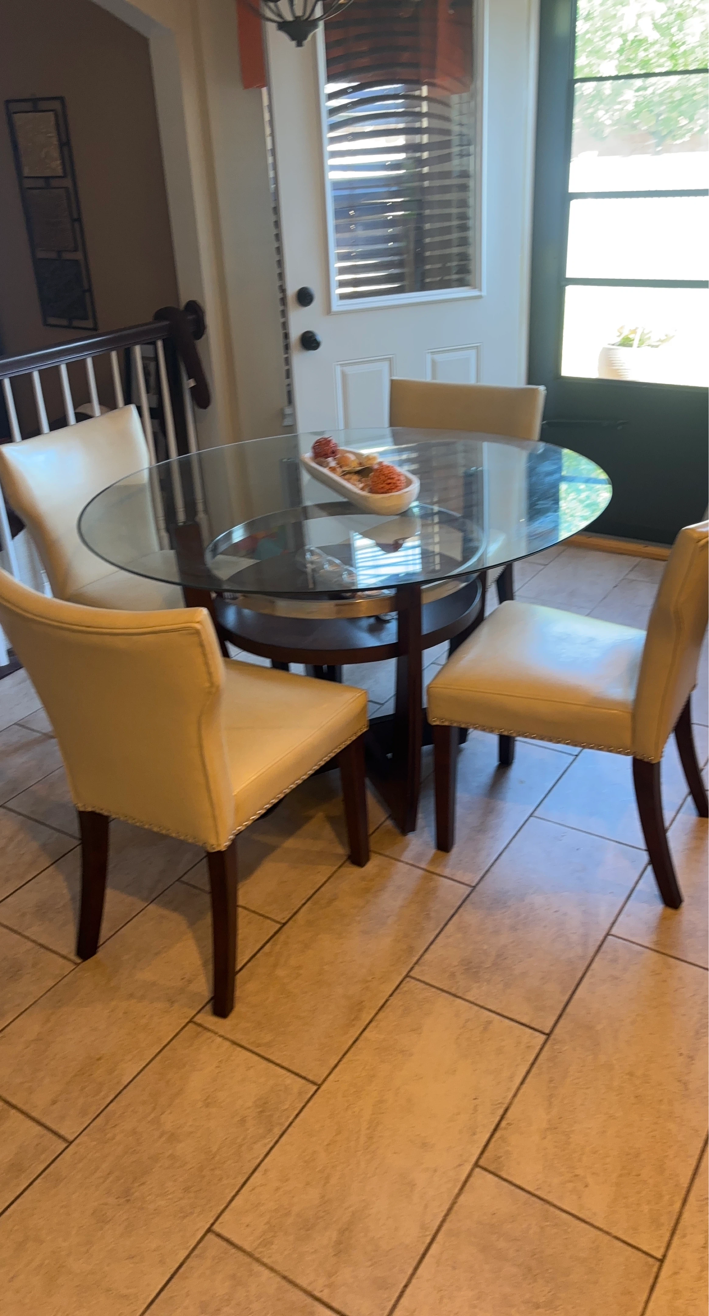Glass Top Dining Table with 4 Chairs and 2 Bar Stools