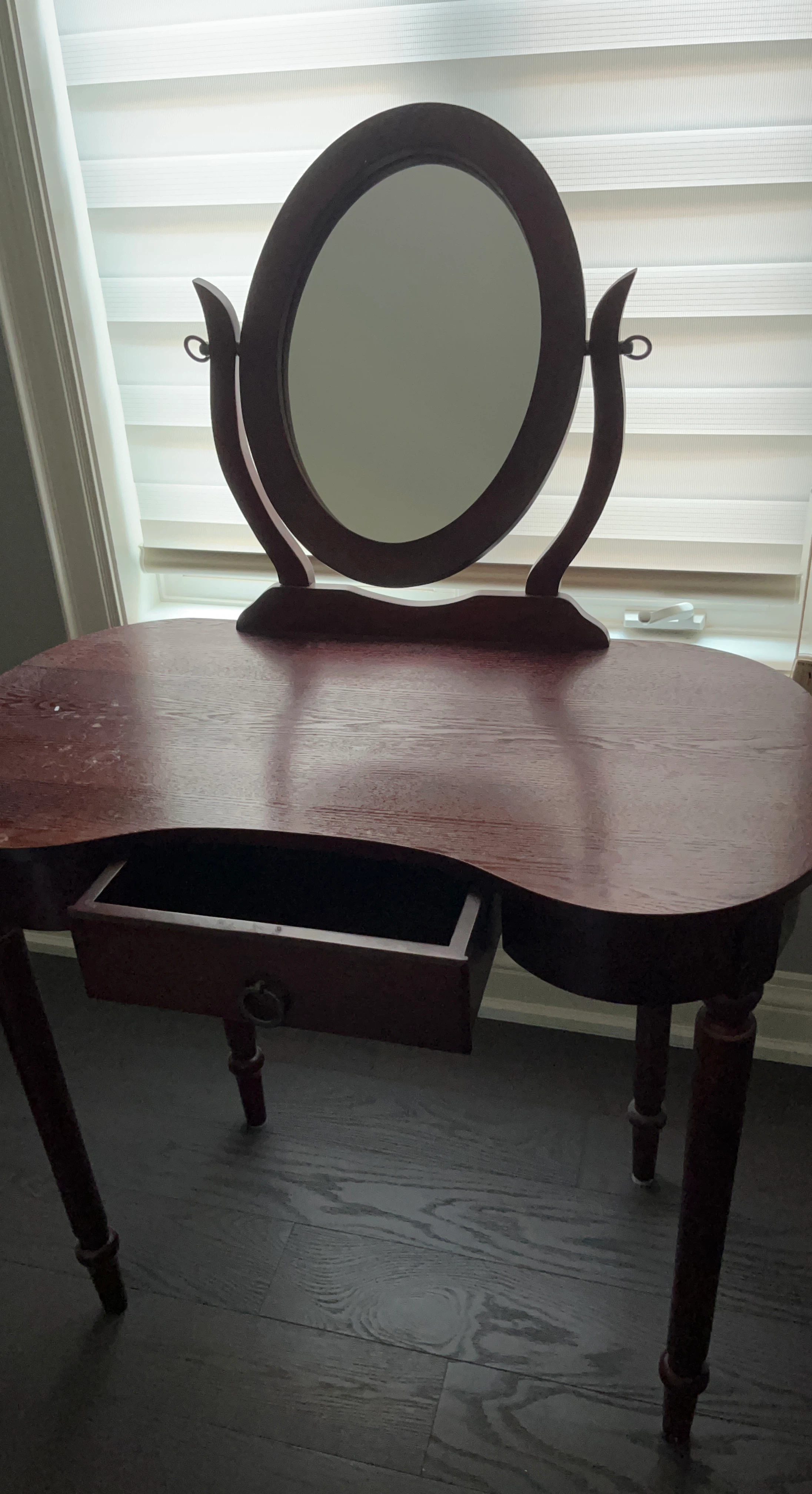 Vintage Wooden Vanity Table with Mirror and Drawer