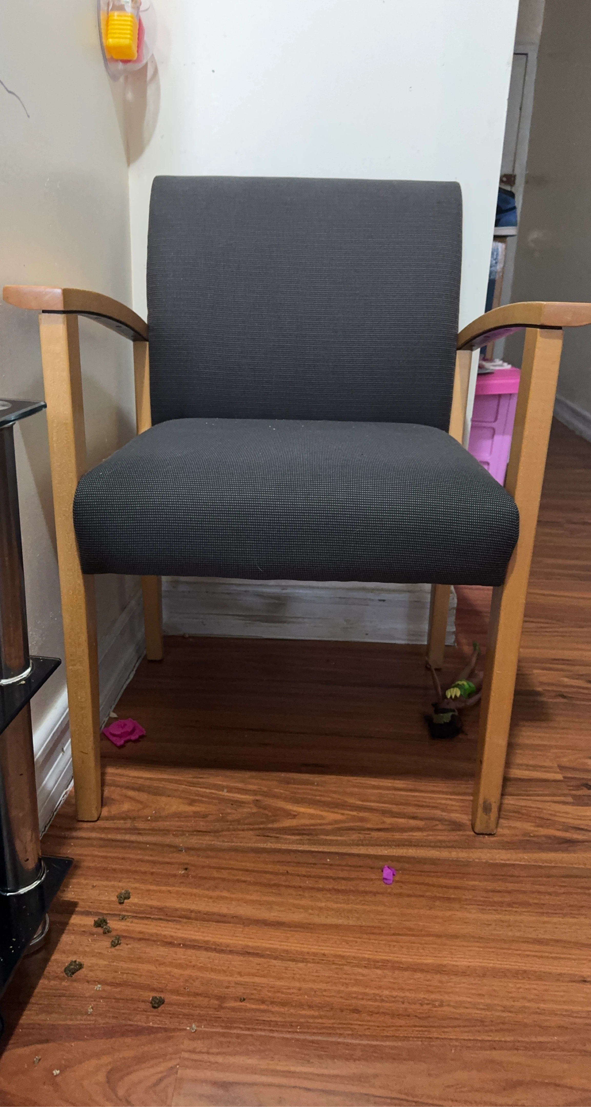 Gray Office Chair with Wooden Arms